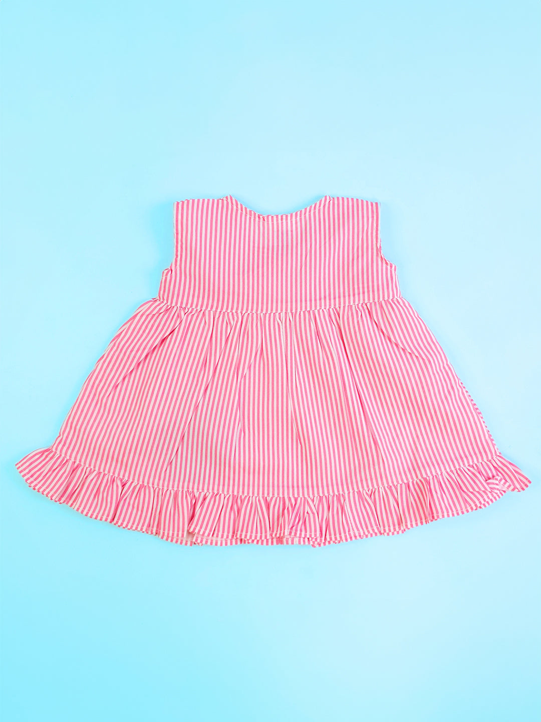 Pink - Organic Cotton Flower Pot Embroidered Girls Striped Jabla / Dress - Totdot
