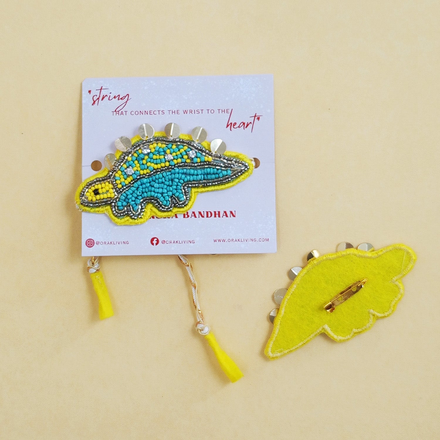 Dinosaur Beaded Rakhi - Converts To Brooch