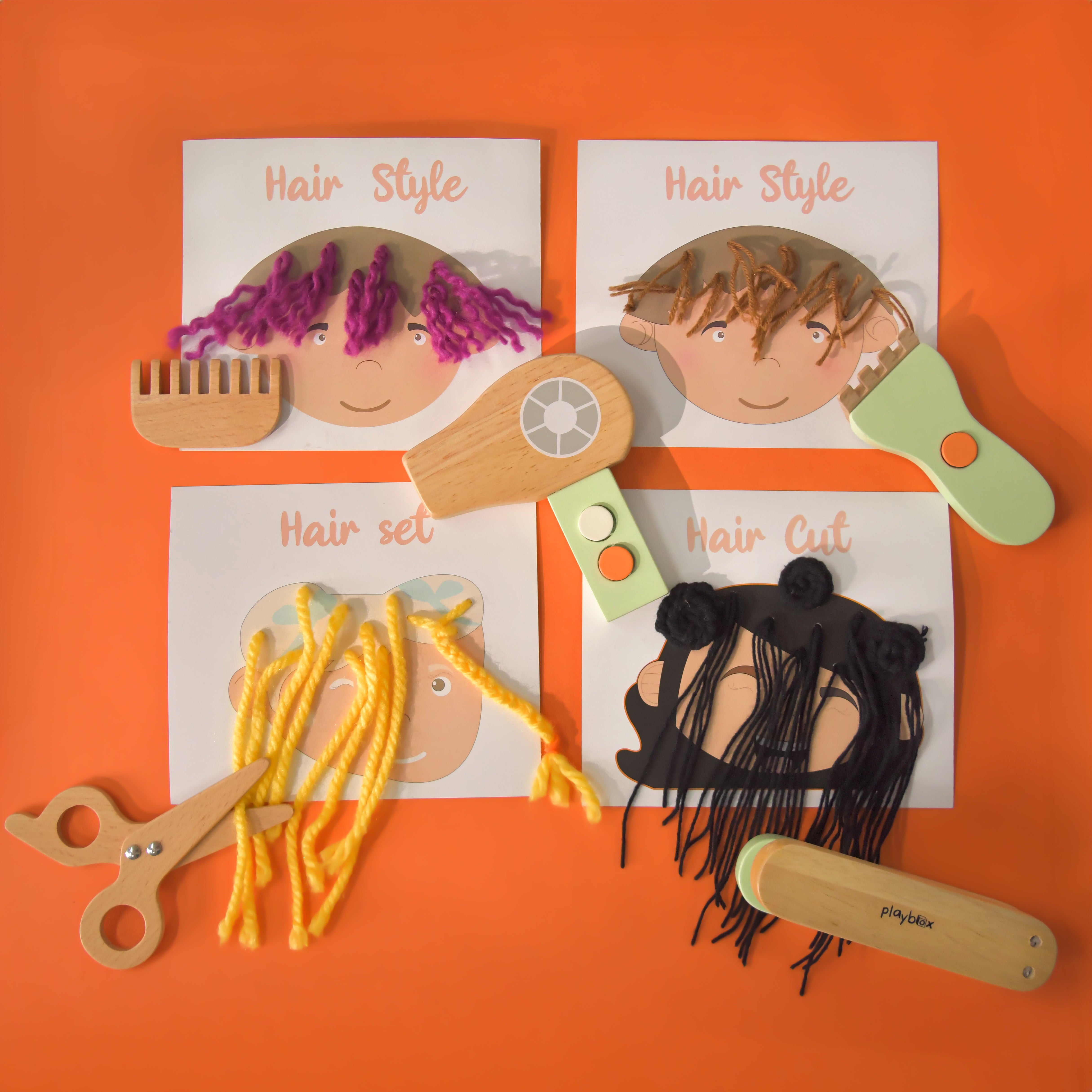 Comb & Shine - Wooden Kids Hair Salon Playset, Wooden Hair Styling Toys for Kids | Kids Barber Playset, Beauty Salon Fashion Pretend Play Set
