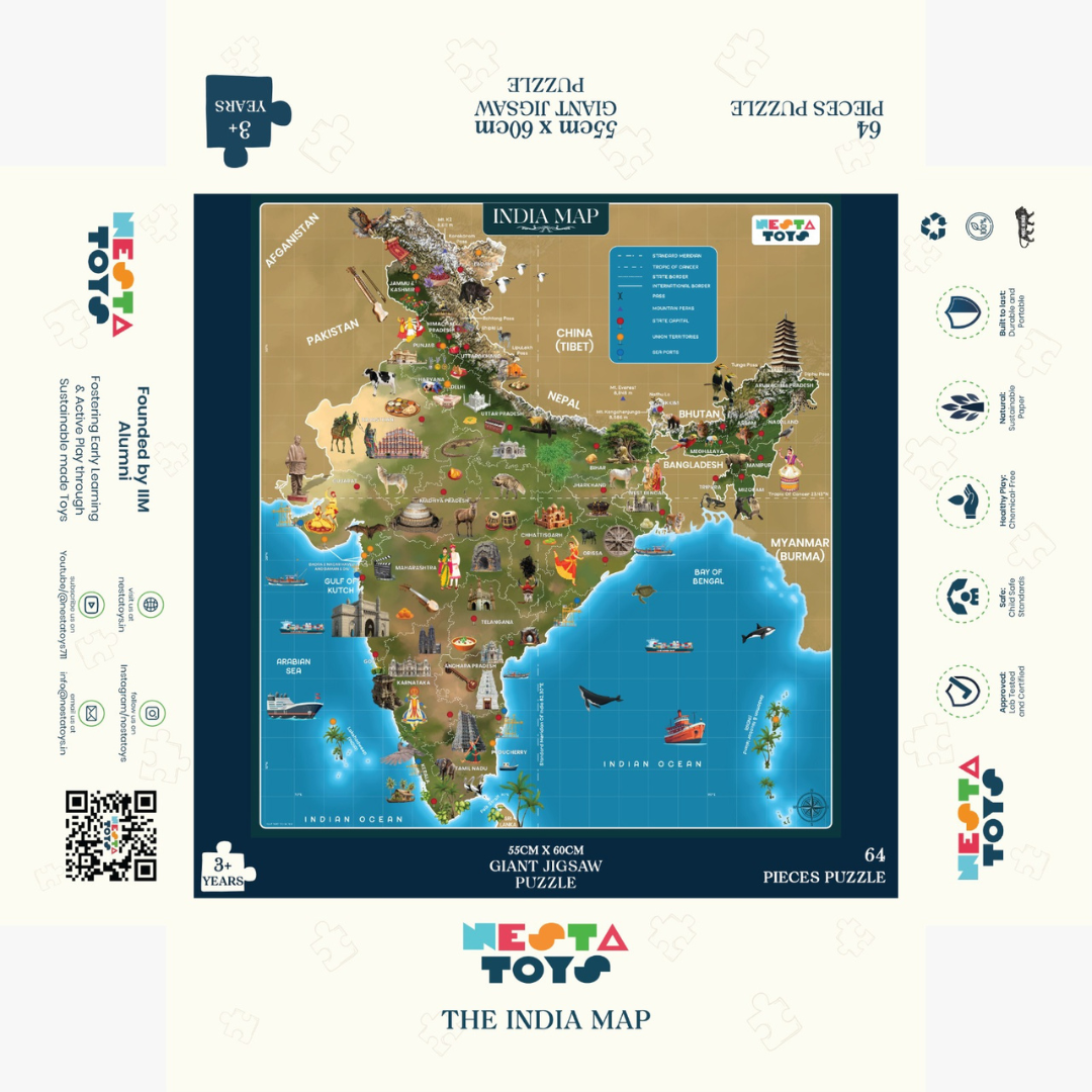India Map Puzzle for Kids - 64 Pcs