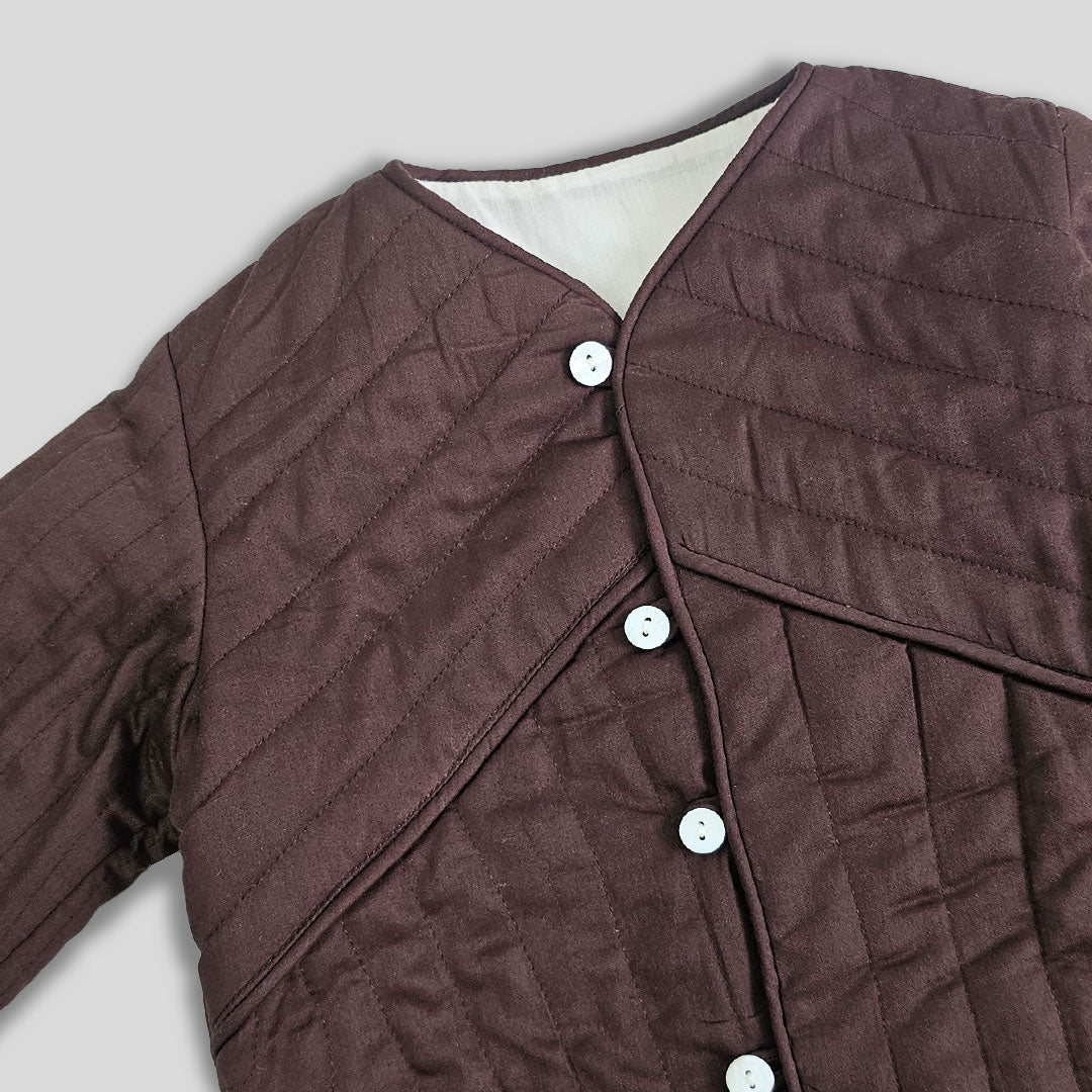 Patchwork Choco Brown - Cotton Button Up Quilted Jacket