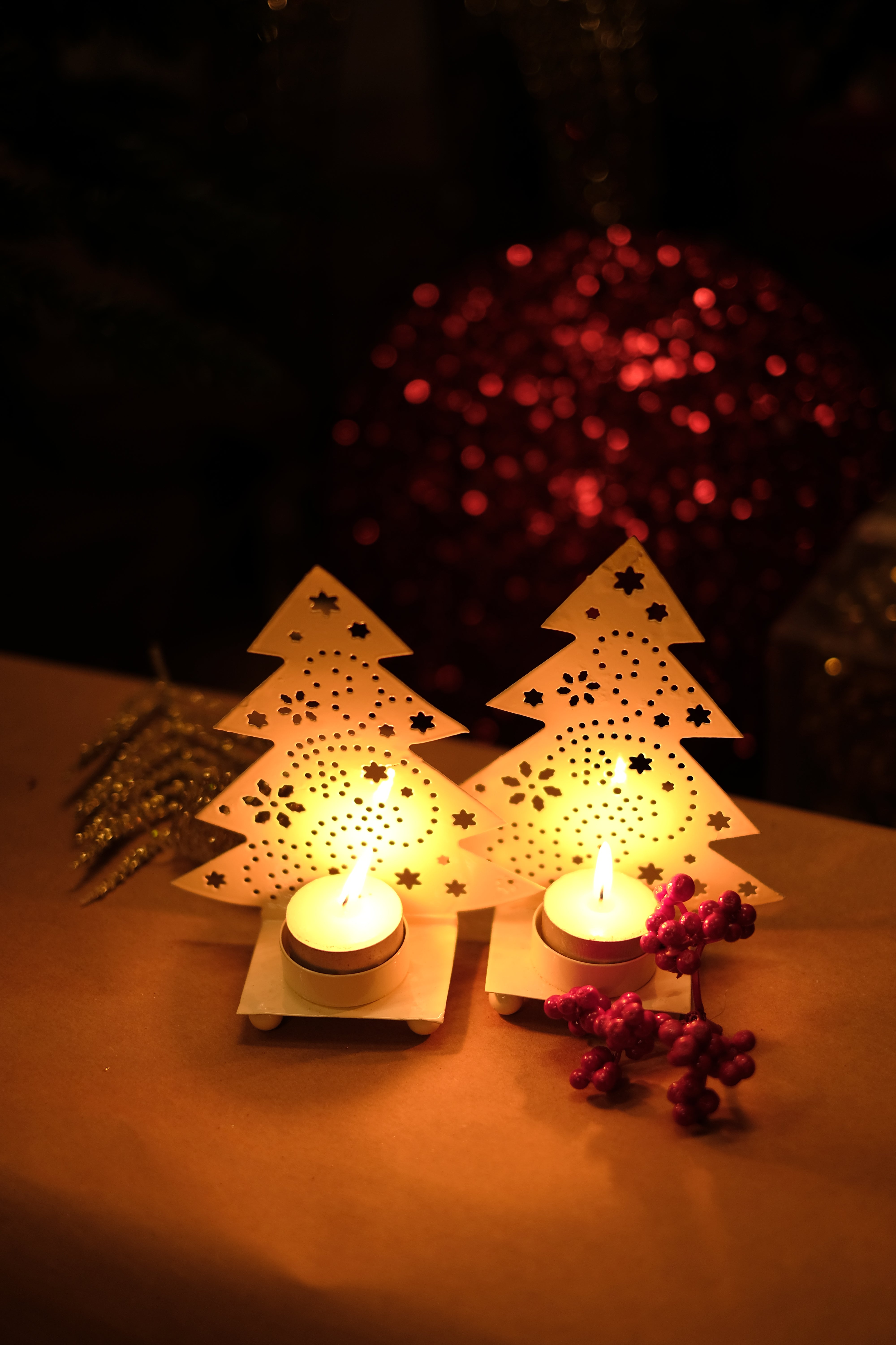 OMBRE - tree shaped metal shadow tea light holder