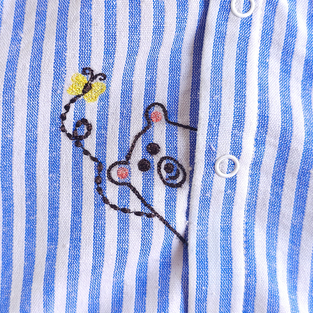 Blue and White Striped Embroidered Romper - Peek-A-Bear