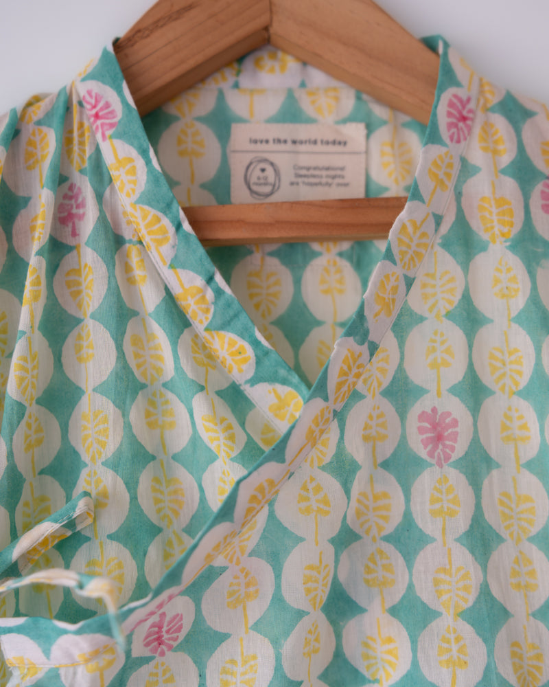 Rasa Green Monstera Infant Angrakha Kurta (0-12 Months)