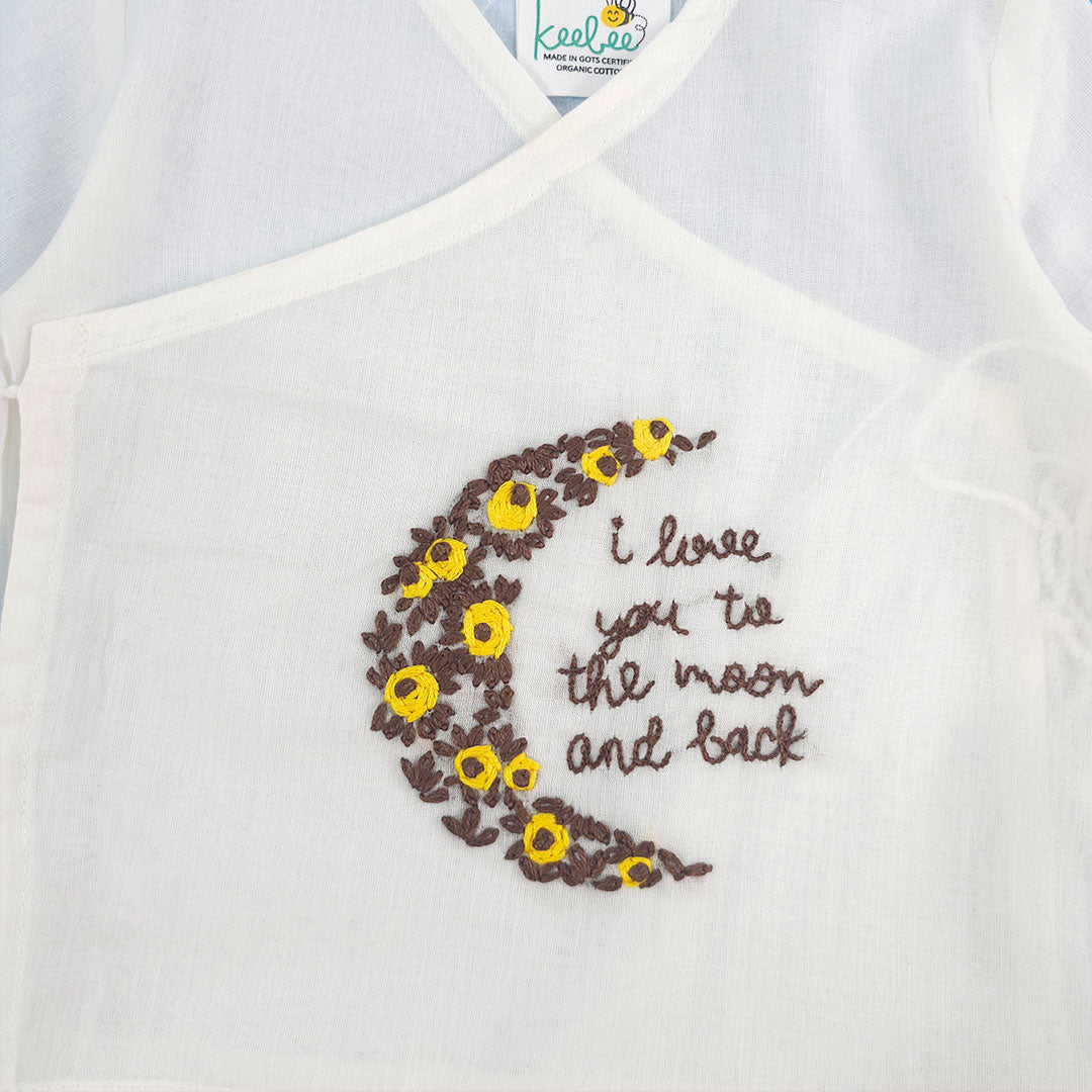 Love You to The Moon and Back - Cotton Full Sleeve Embroidered Baby Jabla