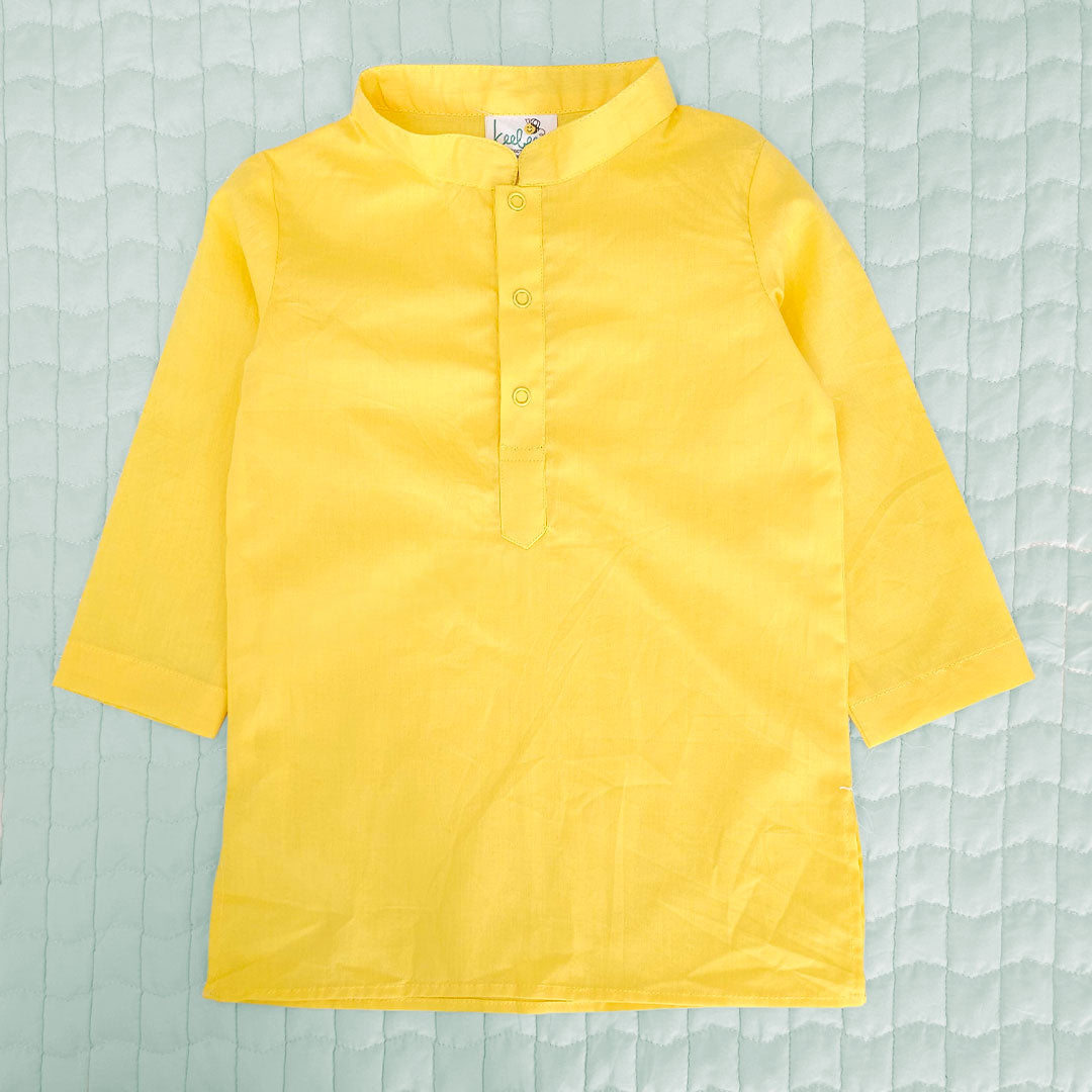 Yellow - Cotton Sun Embroidered Jacket Kurta and White Pajama Pants Set