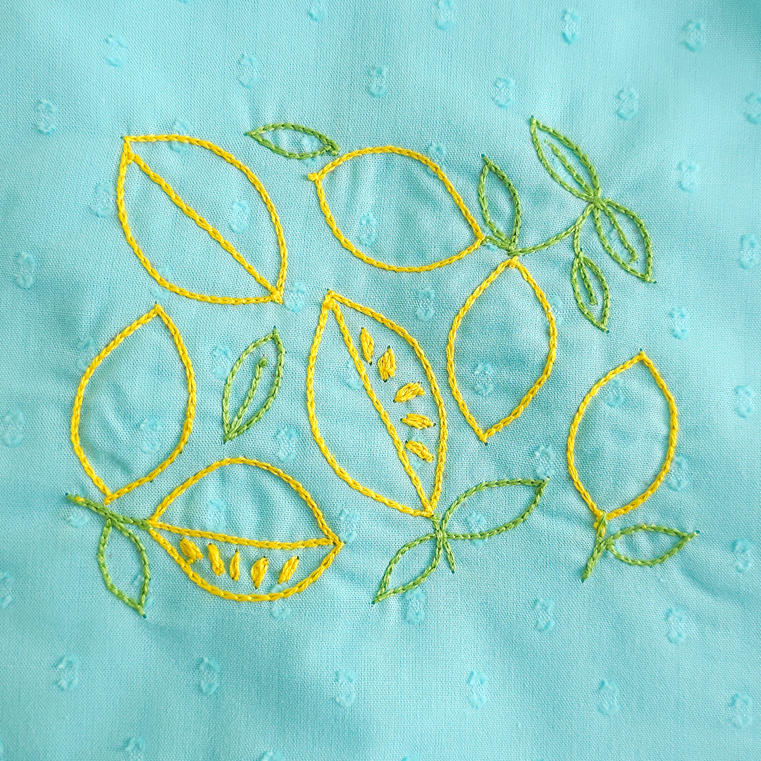 Embroidered Turquoise Blue Jabla - Lemons and Leaves