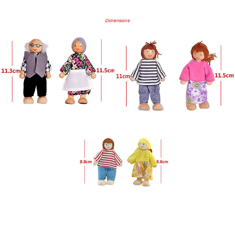 Wooden Pop's Family | 6pcs Wooden Dolls Pretend Play Set Dolls Family for Children Kids Figure Toy Mini House Gift