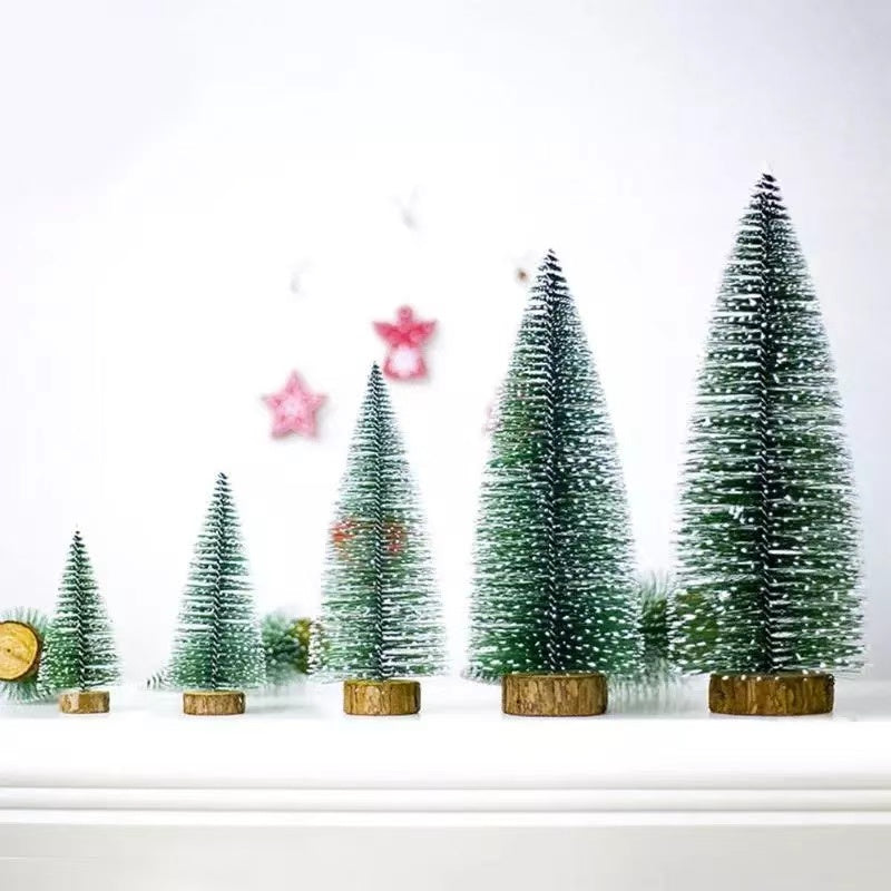 JANE tabletop Christmas tree with frosting and wooden base – pack of 3