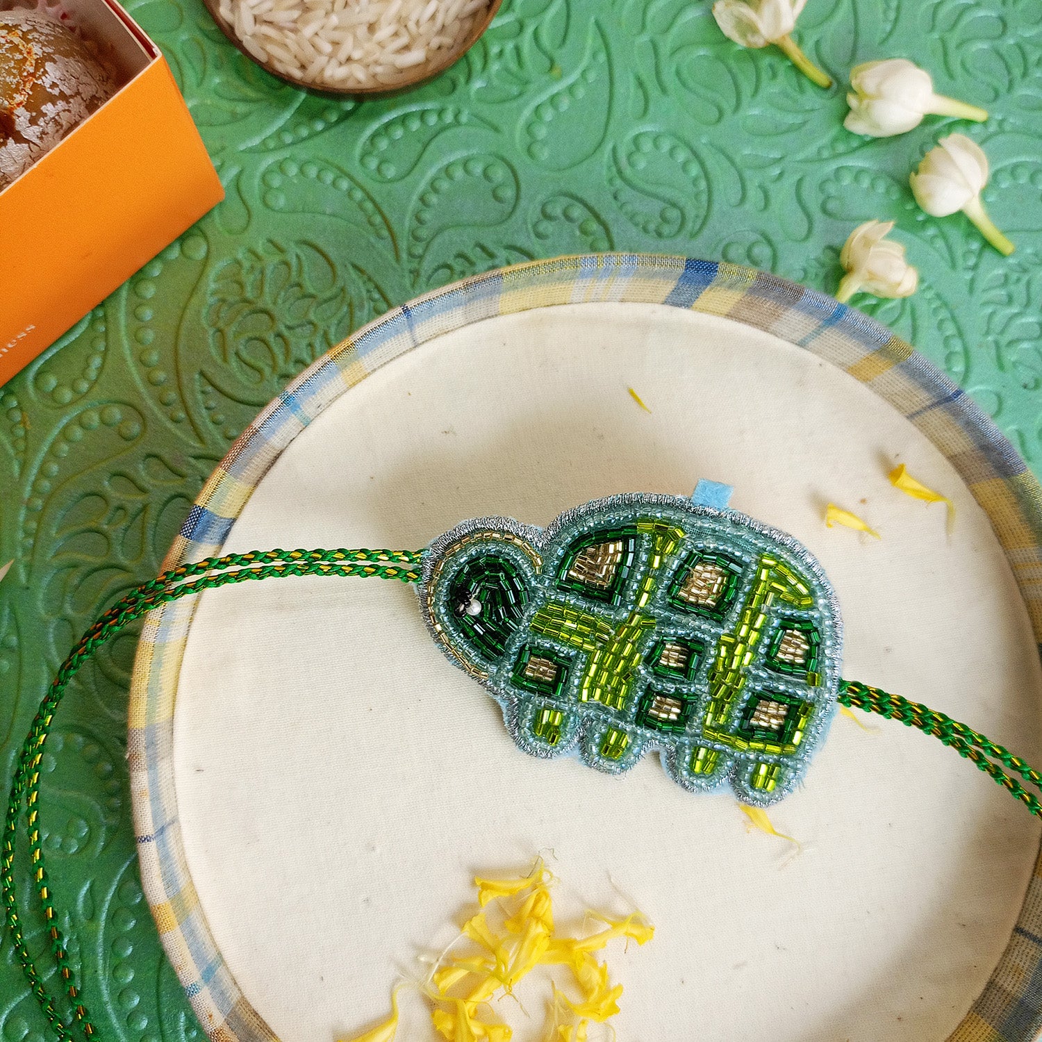 Turtle Beaded Rakhi - Converts To Key Charm