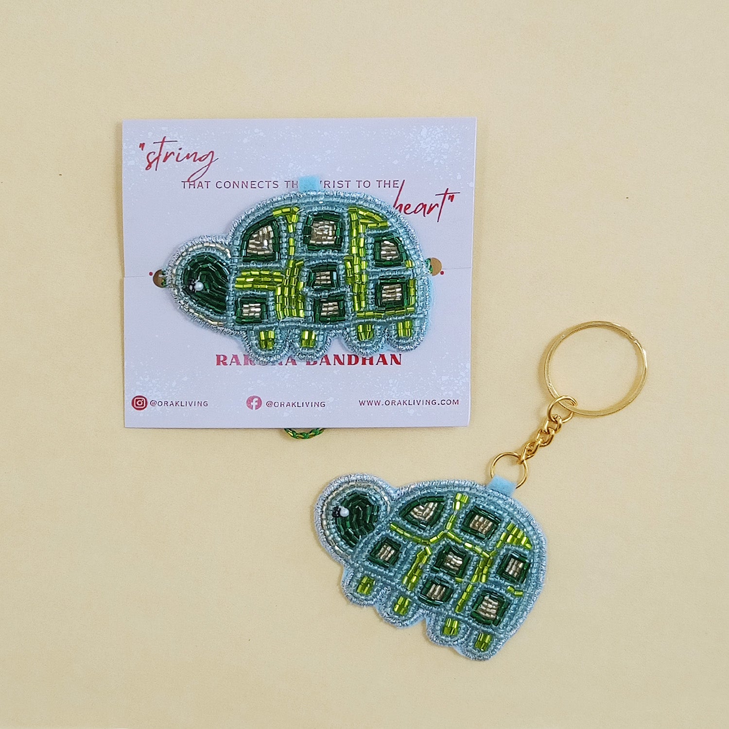 Turtle Beaded Rakhi - Converts To Key Charm