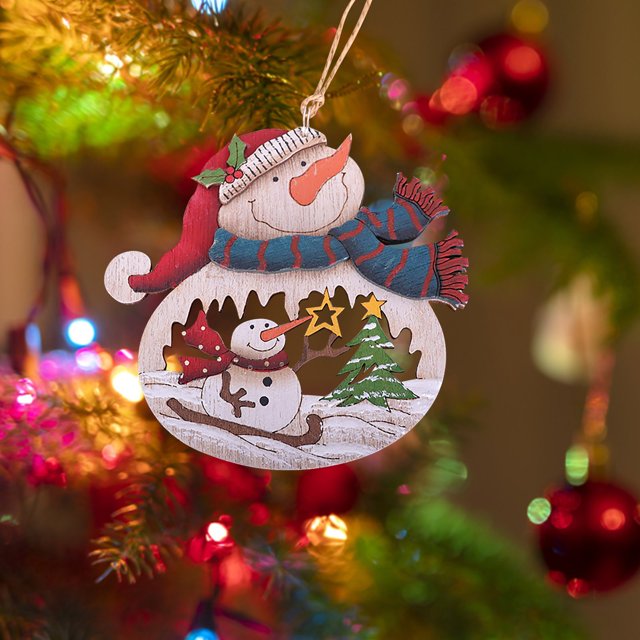 Wooden Sleigh Ornament - Snowman