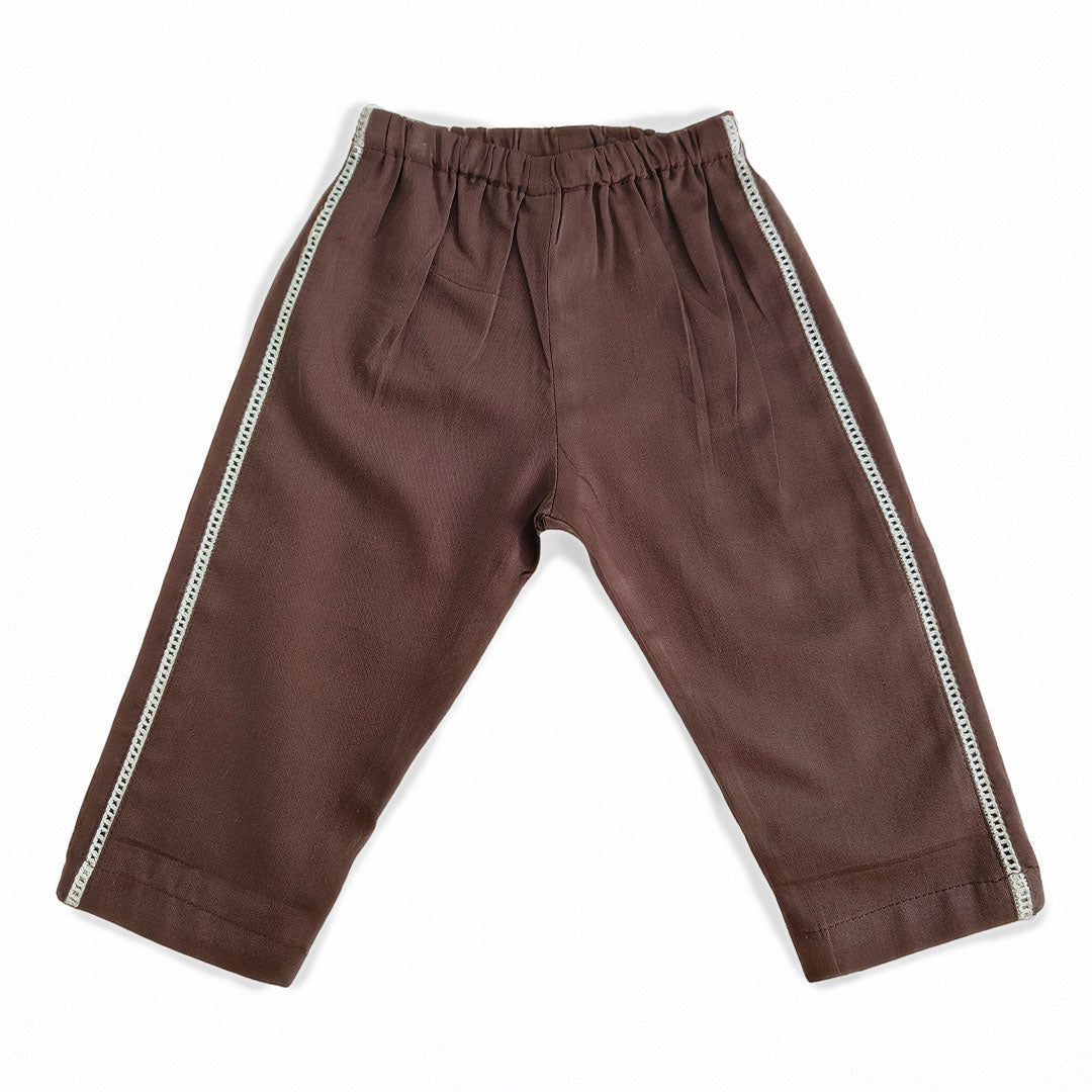Embroidered Choco Brown Kurta and Pajama Pants Set - Plantain