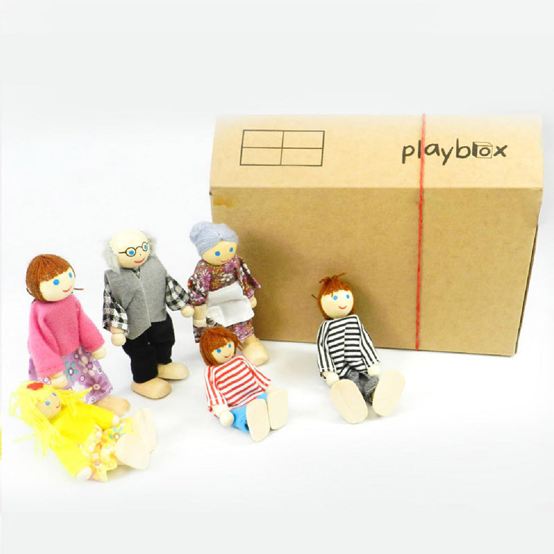 Wooden Pop's Family | 6pcs Wooden Dolls Pretend Play Set Dolls Family for Children Kids Figure Toy Mini House Gift