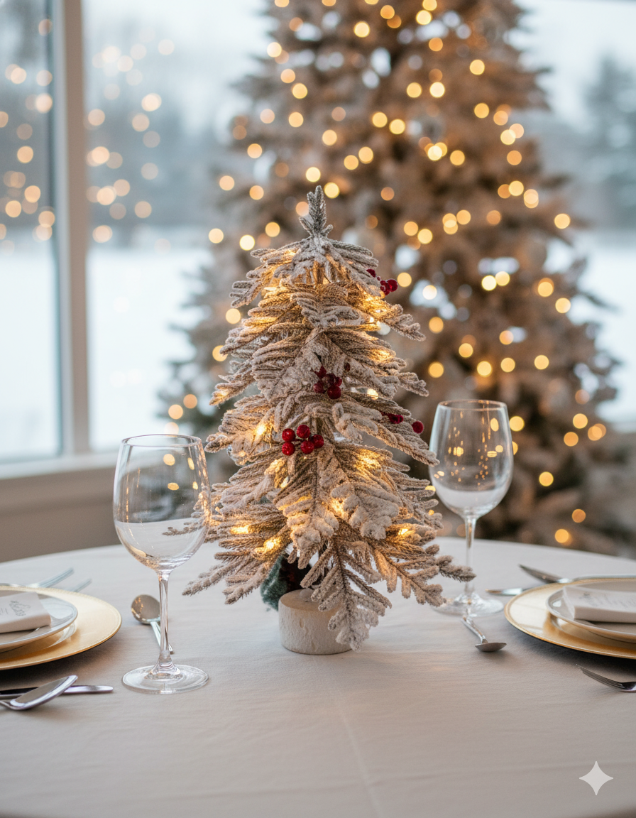 LUCE tabletop Christmas tree with frosting and wooden base – 2 feet