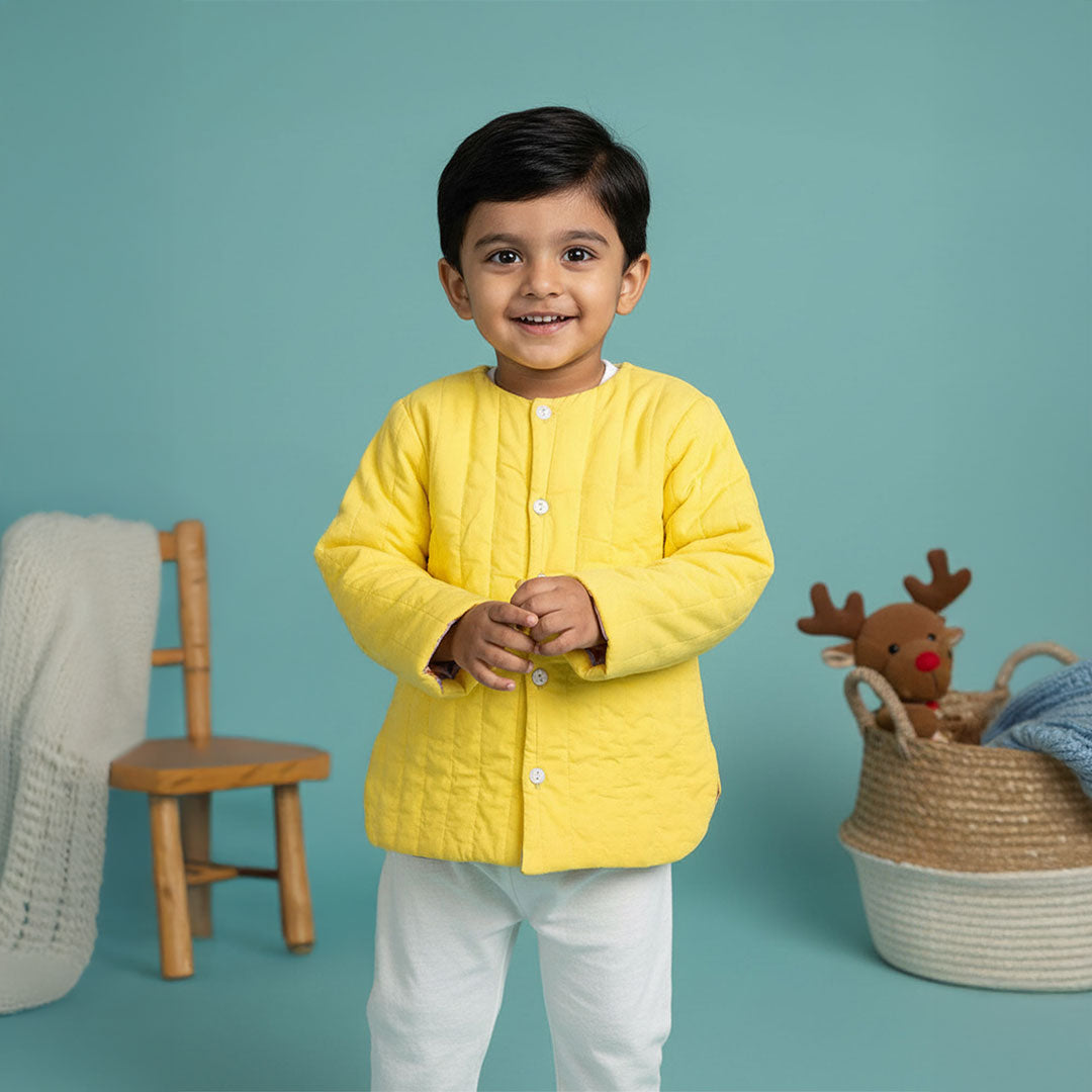 Yellow – Cotton Button Up Quilted Jacket