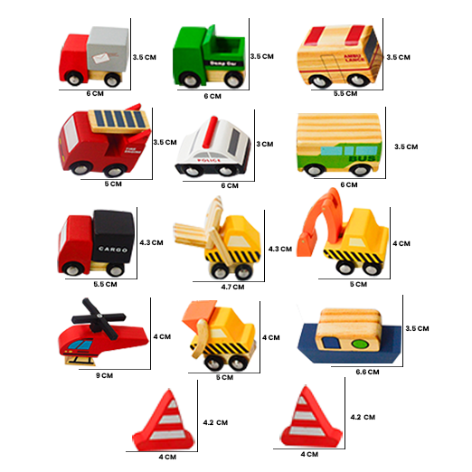 Little Wagon Toy Cars Playset Wooden Toy Cars,12 Colorful Mini Construction Vehicles Set
