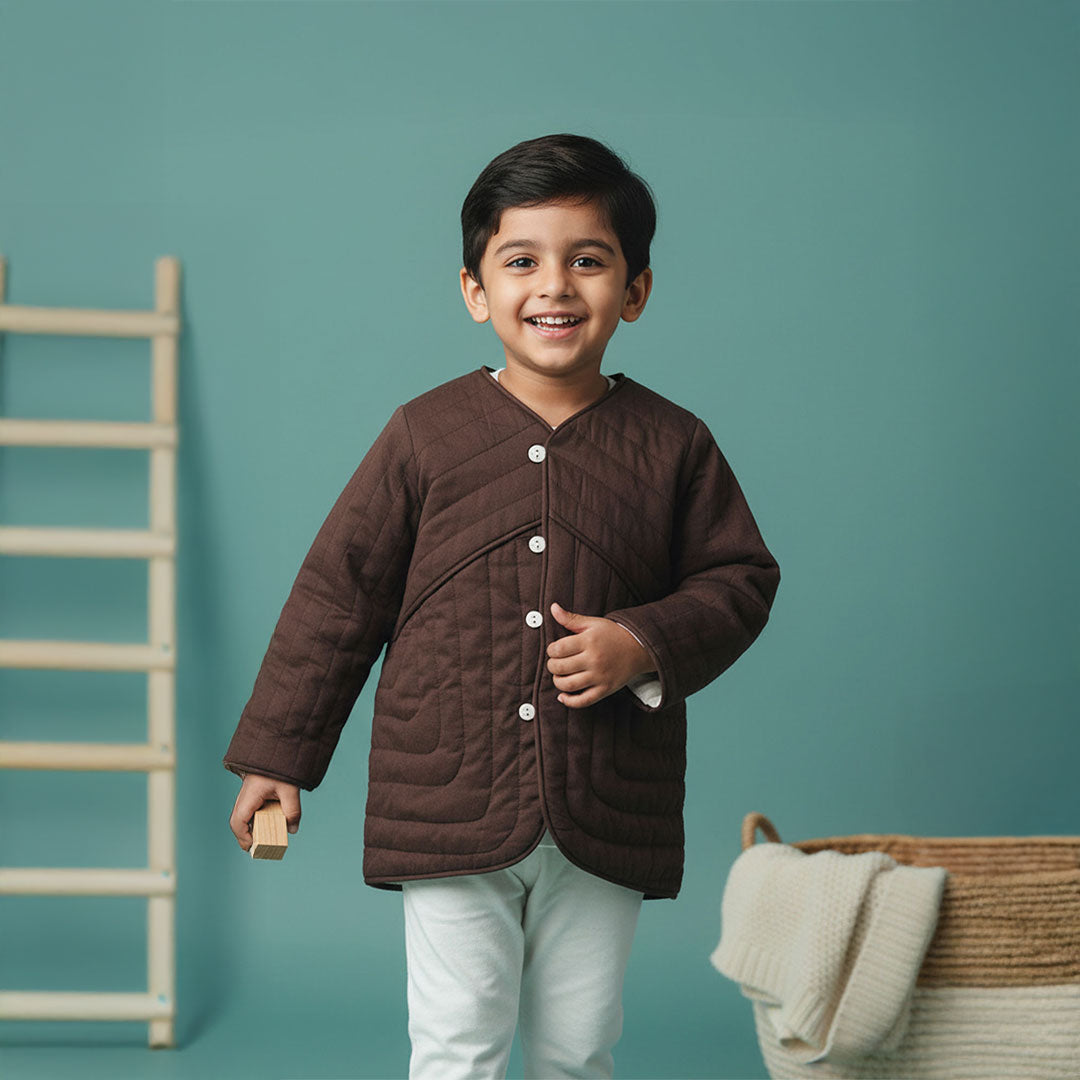 Patchwork Choco Brown – Cotton Button Up Quilted Jacket
