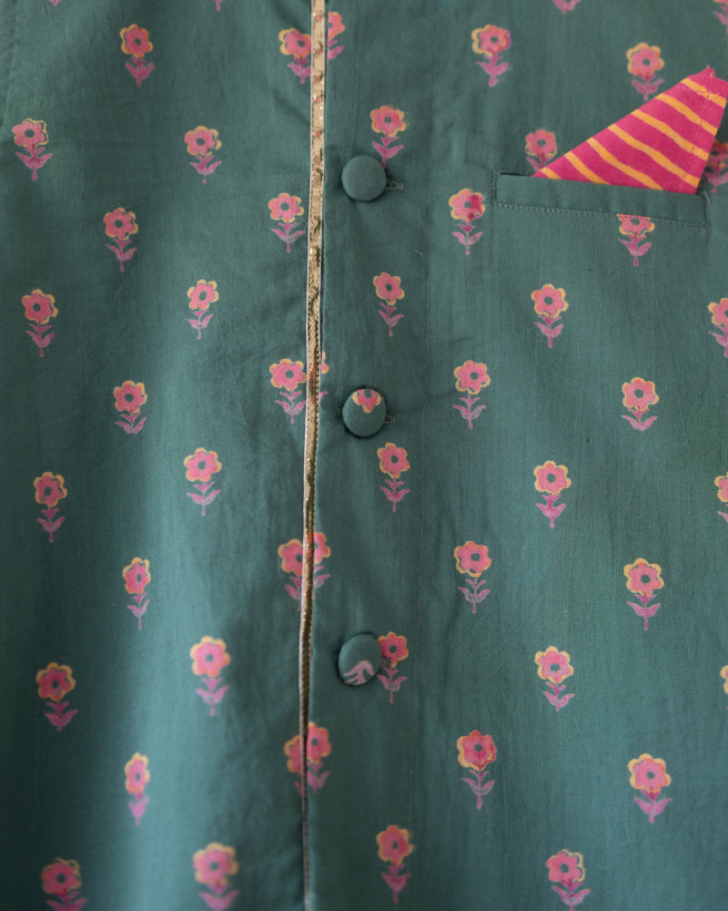 Kopal Green Floral Booti Cotton Bandi Jacket