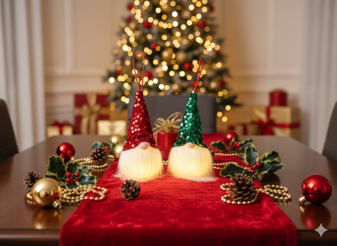 GNOMO - pack of 2 Sparkling Sequin Gnome Figure ornaments