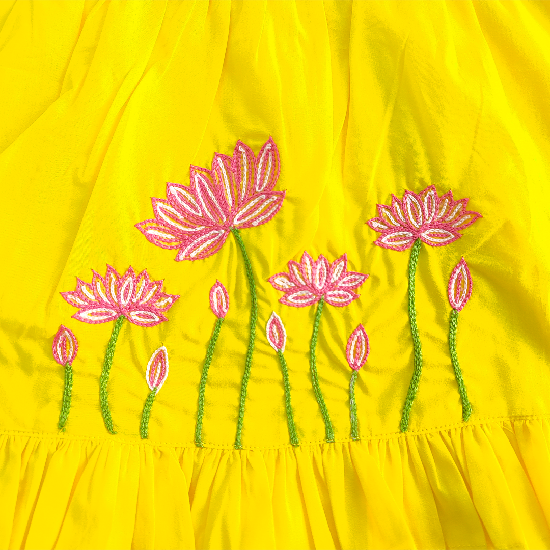 Embroidered Yellow Wrap Dress - Lotus Pond