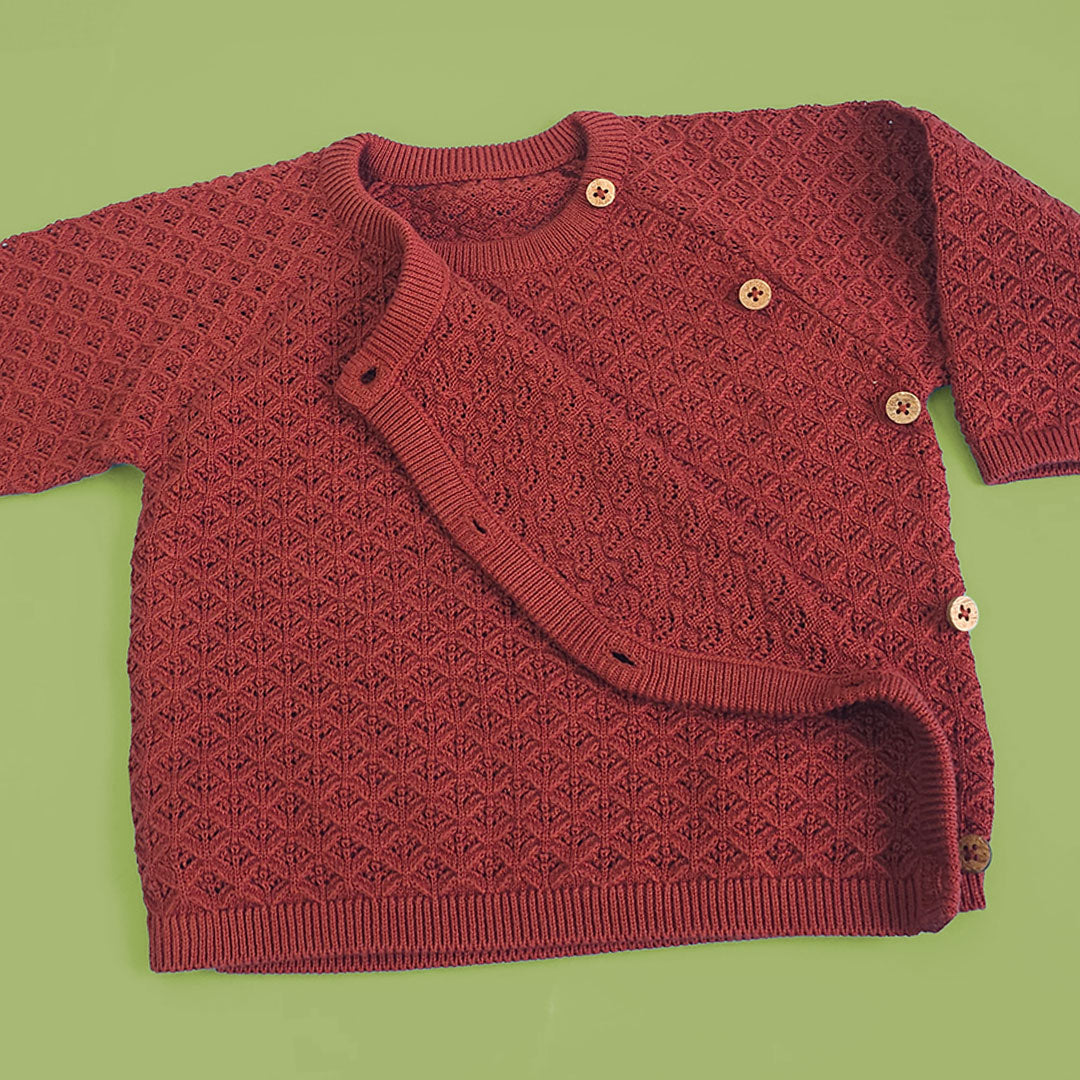 Coffee Brown - Cotton Wrap Style Double Layer Sweater