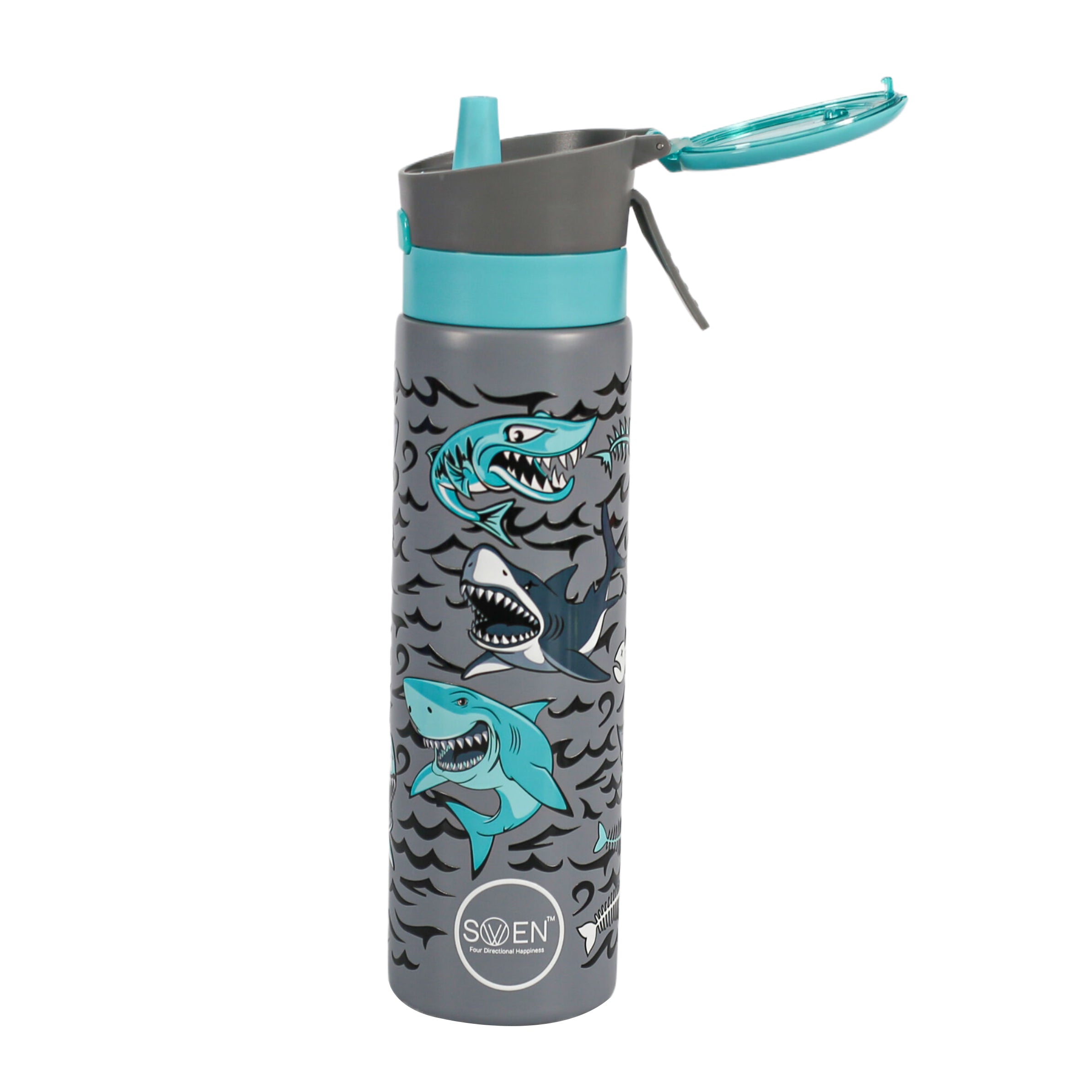 Insulated Stainless Steel Shark Theme Mist Bottle - Blue And Grey Color - 540Ml