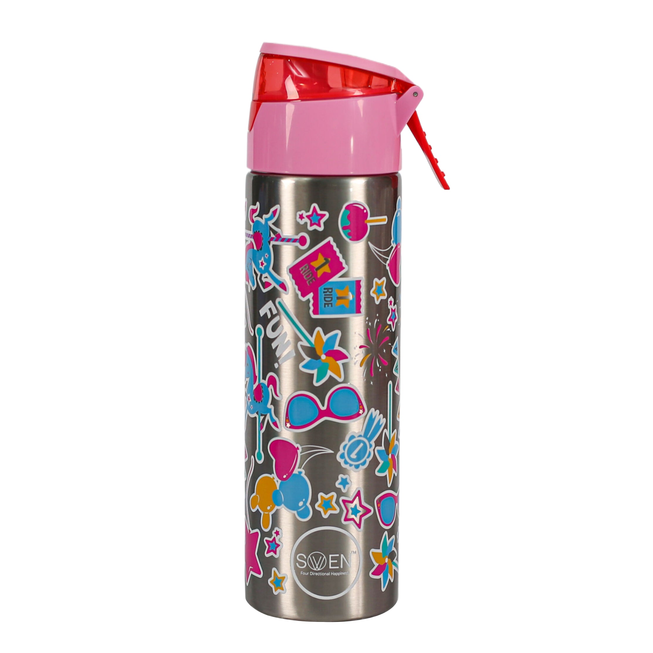 Insulated Stainless Steel Girl Fun Theme Mist Bottle - Pink And Silver Color - 640Ml