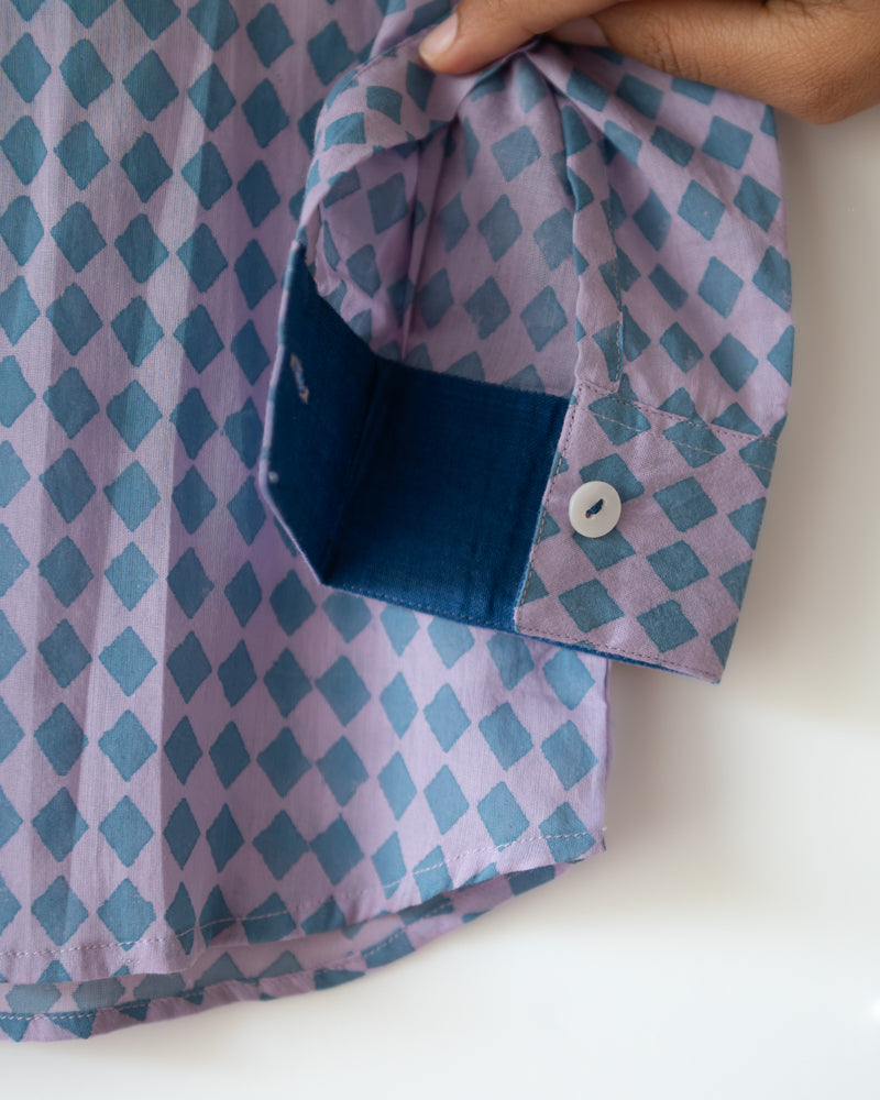 Saaz Purple Rhombus Full Sleeve Shirt Kurta