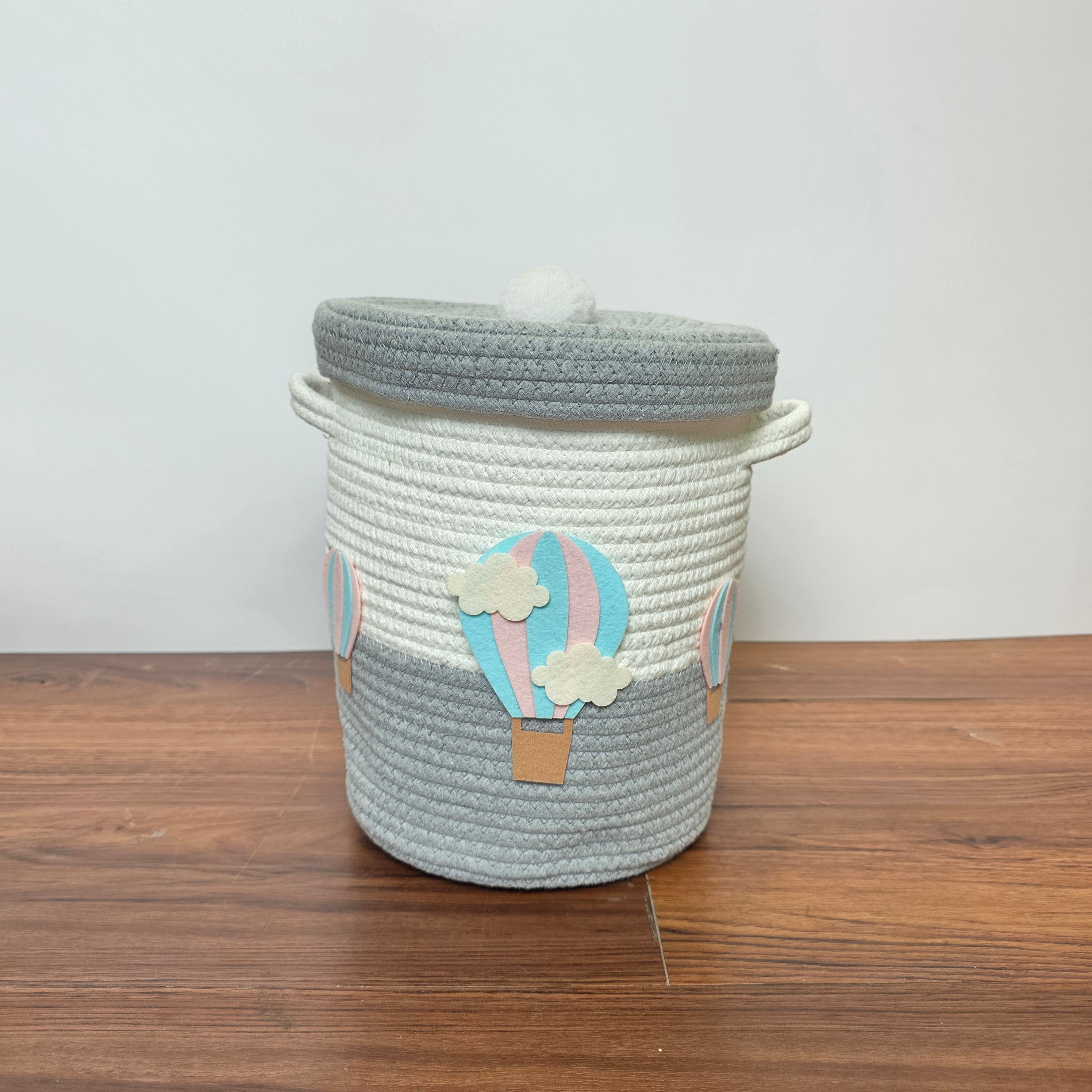 Jute Cotton Storage Basket with Lid - Unicorn's Rainbow Flight