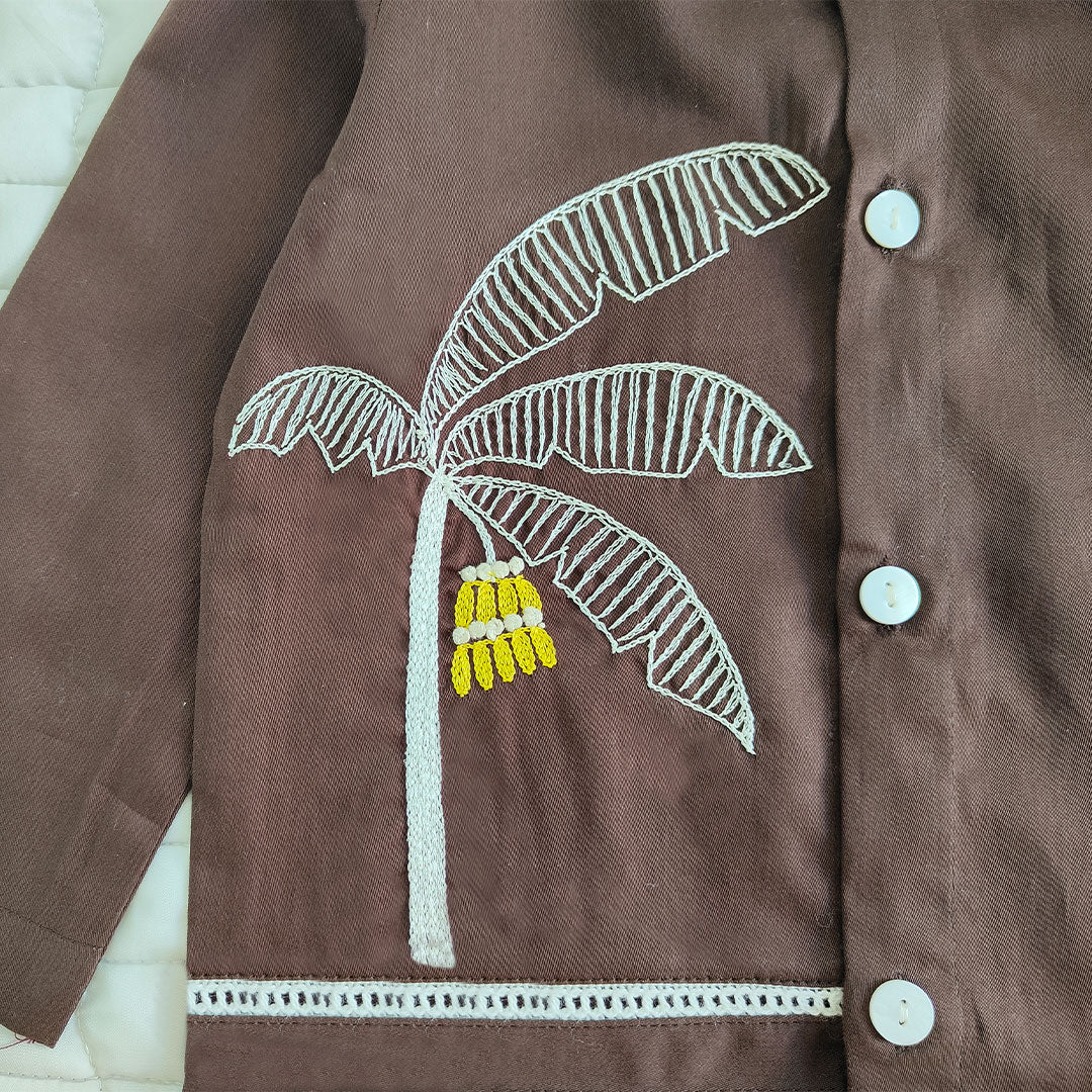 Embroidered Choco Brown Kurta and Pajama Pants Set - Plantain