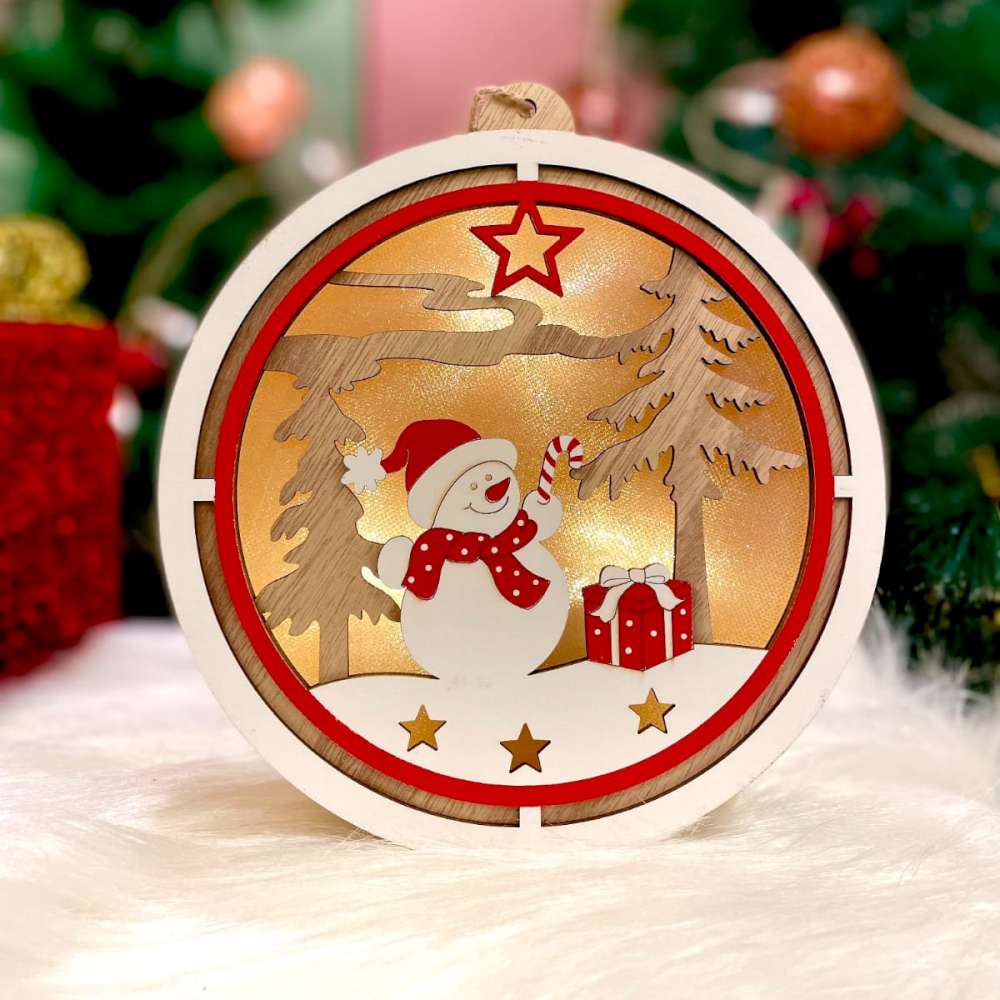 Snowman In A Field - Circular Light Décor