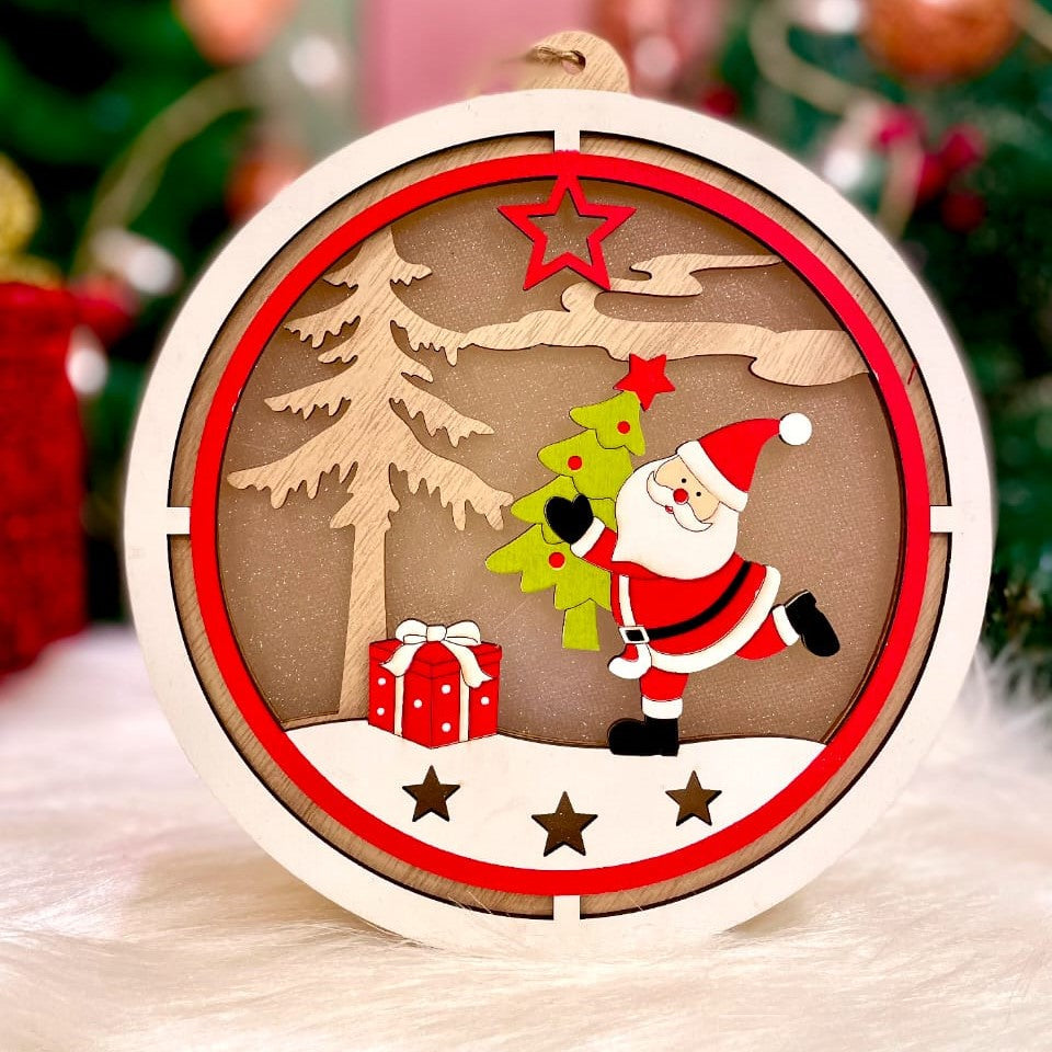 Santa In A Field - Circular Light Décor