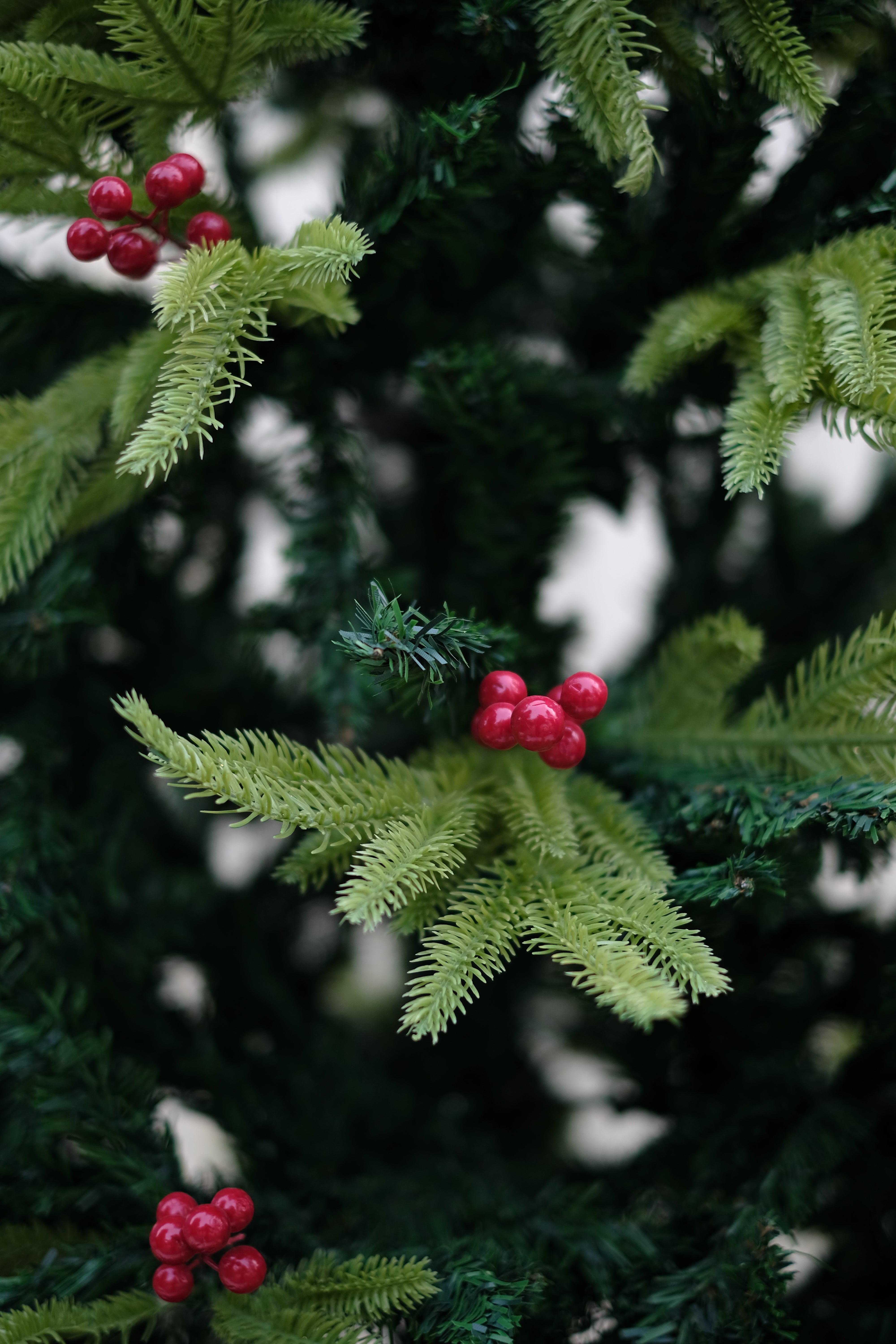 RAZ Christmas tree with cherries and dual color leaves – 8 feet