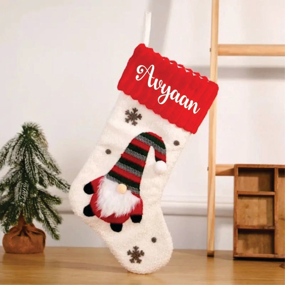 Whimsical Gnome Stocking- White