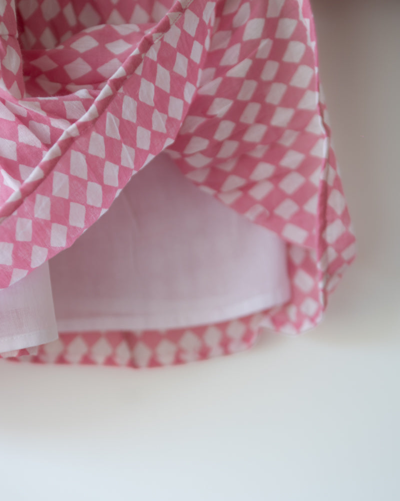 Leela Pink Rhombus Infant Tiered Frock (0-12 Months)