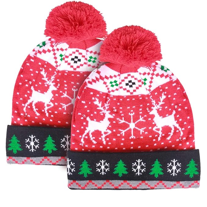Nordic Reindeer Knit LED Beanie