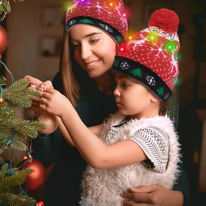 Nordic Reindeer Knit LED Beanie