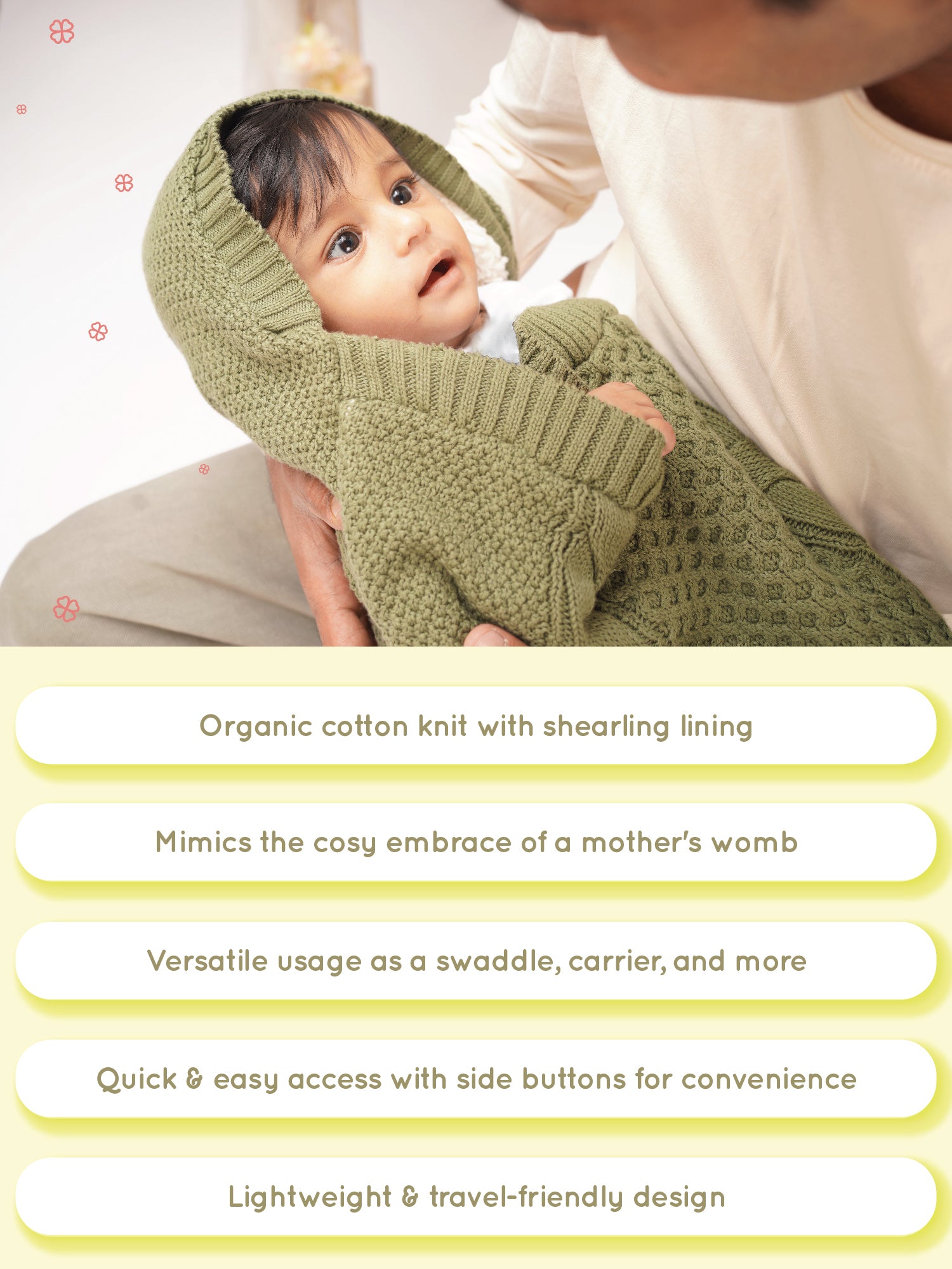 Wintergreen - Organic Cotton Green Cocoon Blanket for Babies - Totdot