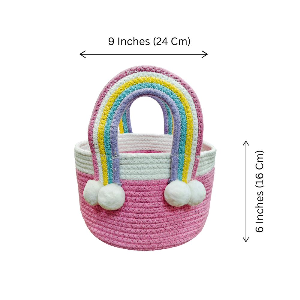 Jute Cotton Storage Basket - Rainbow Radiance