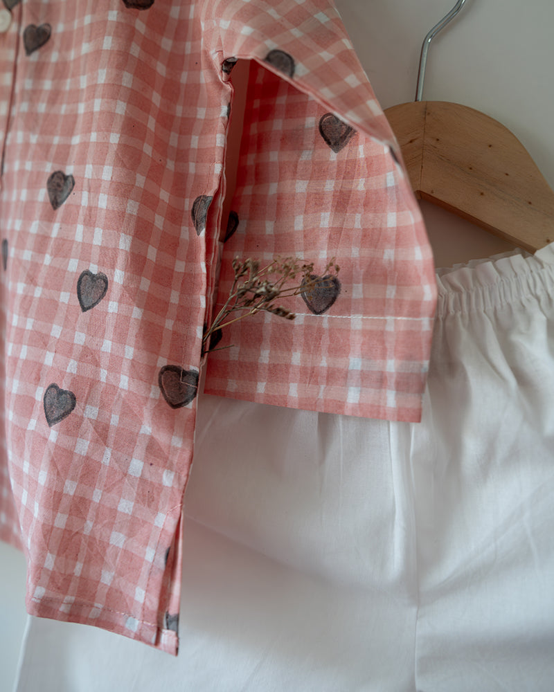 I want to be like Grandpa Kurta Pajama set in Peach Baked with Love print
