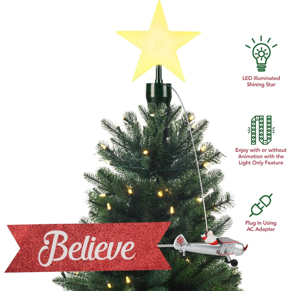 Mr. Christmas Animated Biplane Tree Topper with Banner