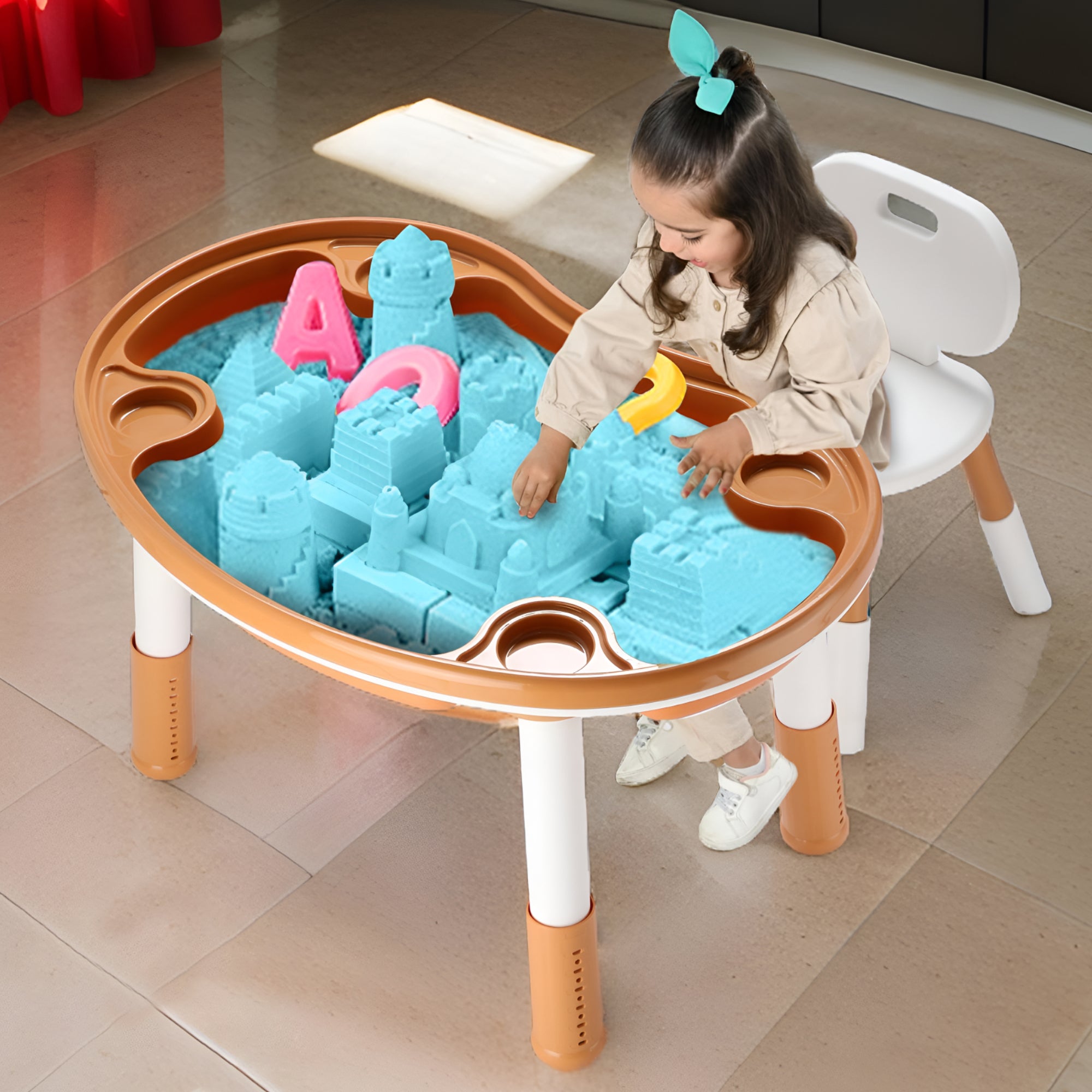 Blocks cum Sensory Table with chair - Brown color