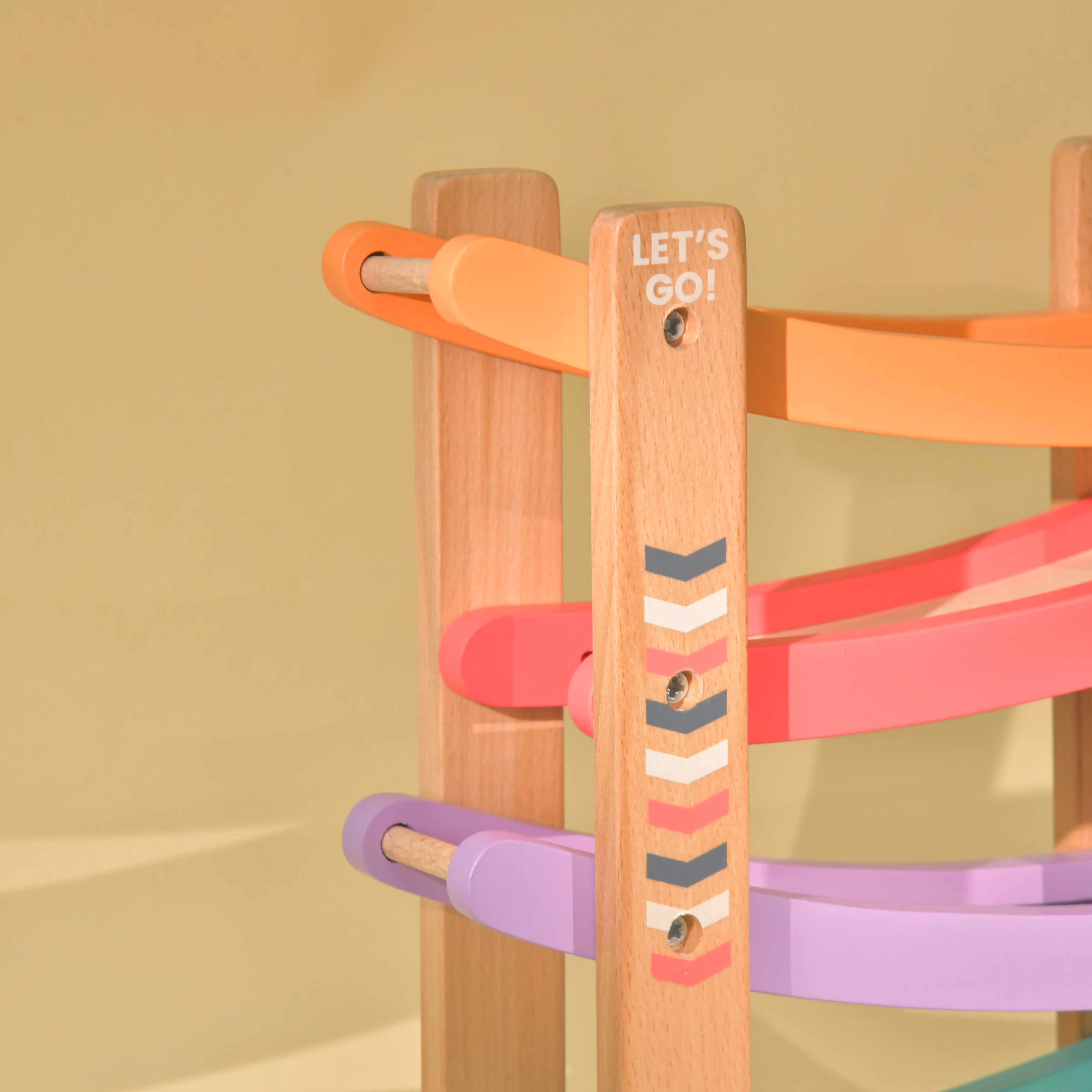Speedy Wheels Wooden Ramp Racer Toy with 4 Car Ramps, 4 Mini Cars - Wood Race Track for 1 to 7 Years Toddlers, Boys & Girls – Educational Vehicle Toys- Multi Color