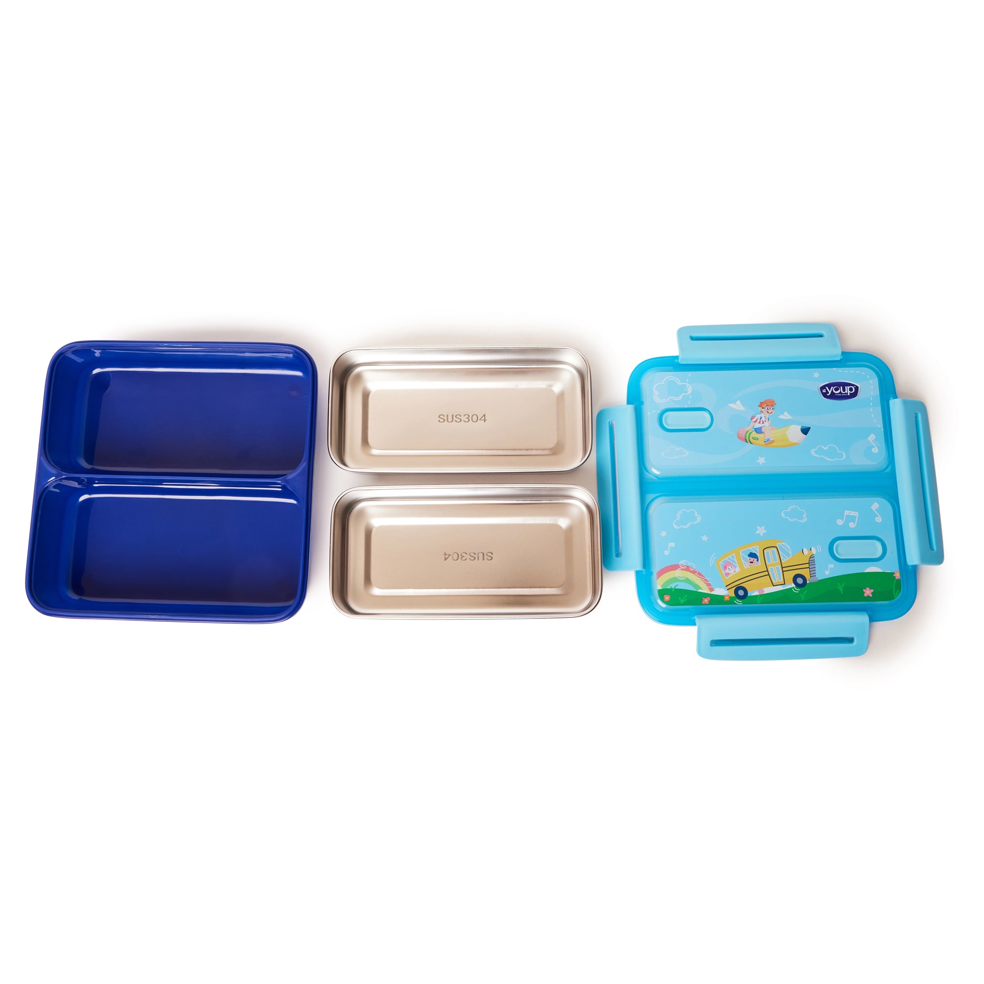 Stainless Steel Kids Bento Lunch Box With 2 Compartments Tycoon-1100 Ml