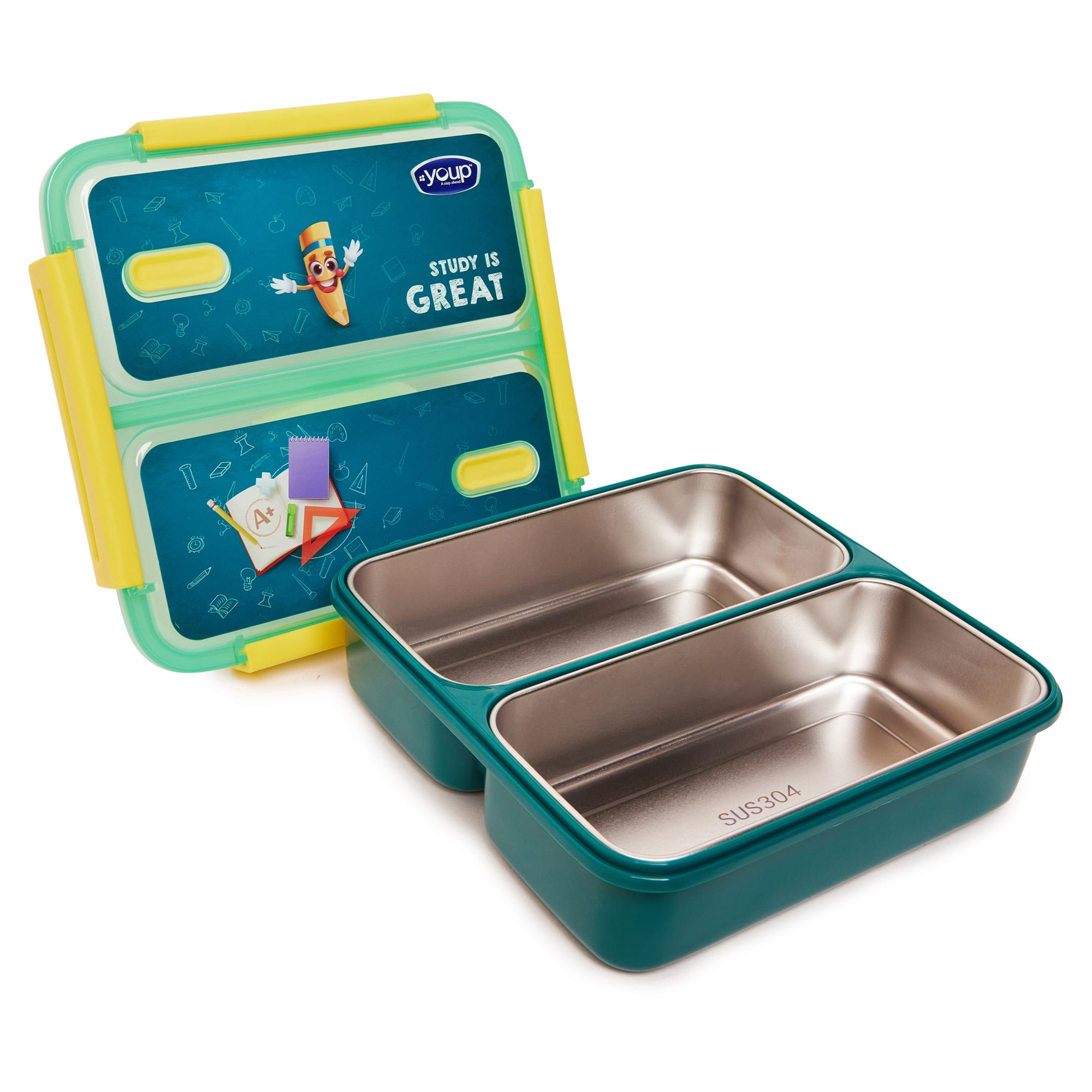 Stainless Steel Kids Bento Lunch Box With 2 Compartments Tycoon-1100 Ml