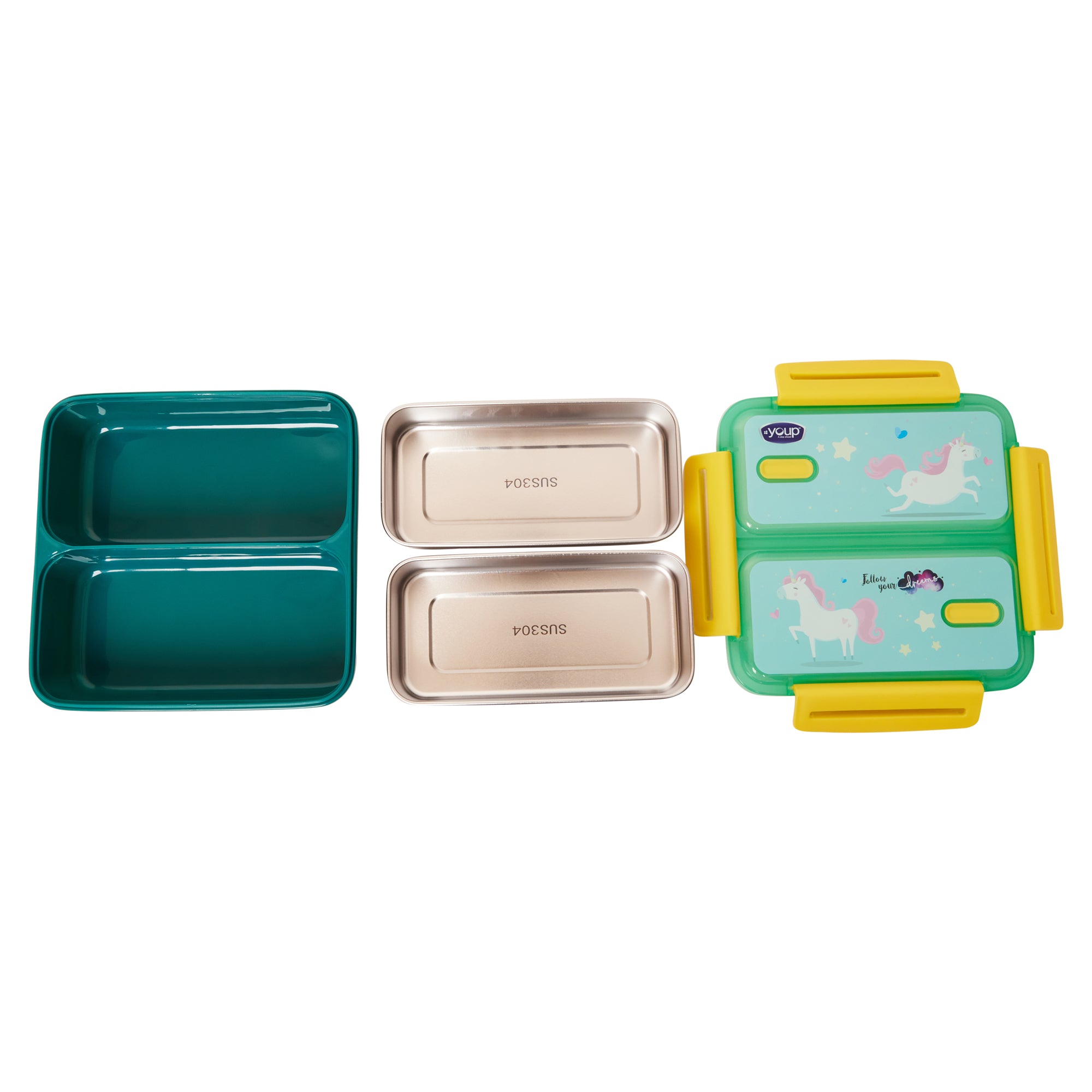 Stainless Steel Unicorn Theme Kids Bento Lunch Box With 2 Compartments Pluto-1100 Ml