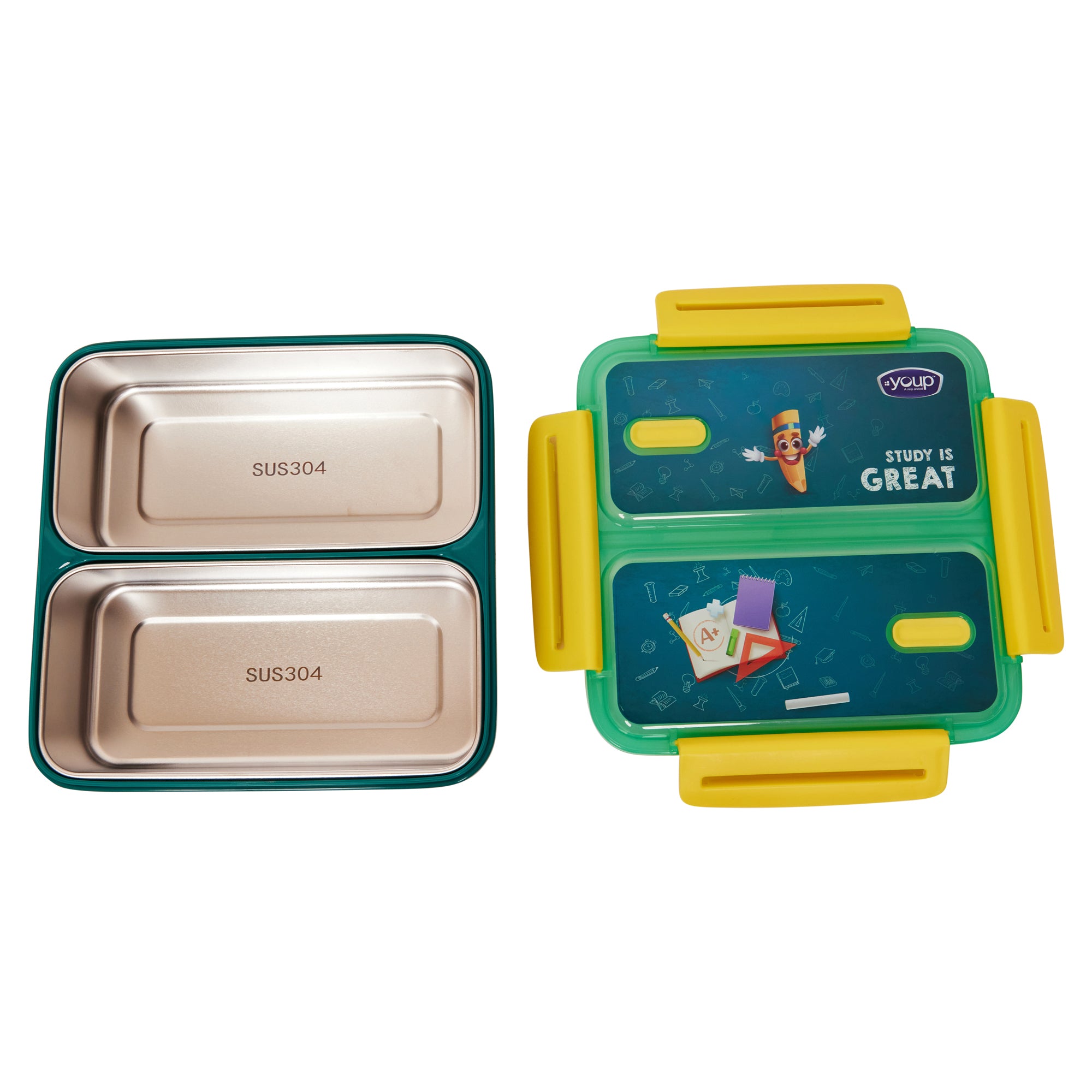 Stainless Steel Kids Bento Lunch Box With 2 Compartments Tycoon-1100 Ml