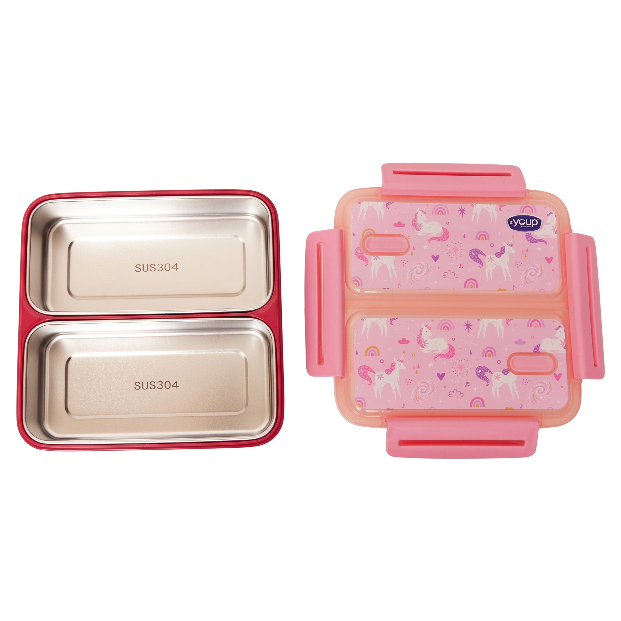 Stainless Steel Unicorn Theme Kids Bento Lunch Box With 2 Compartments Pluto-1100 Ml