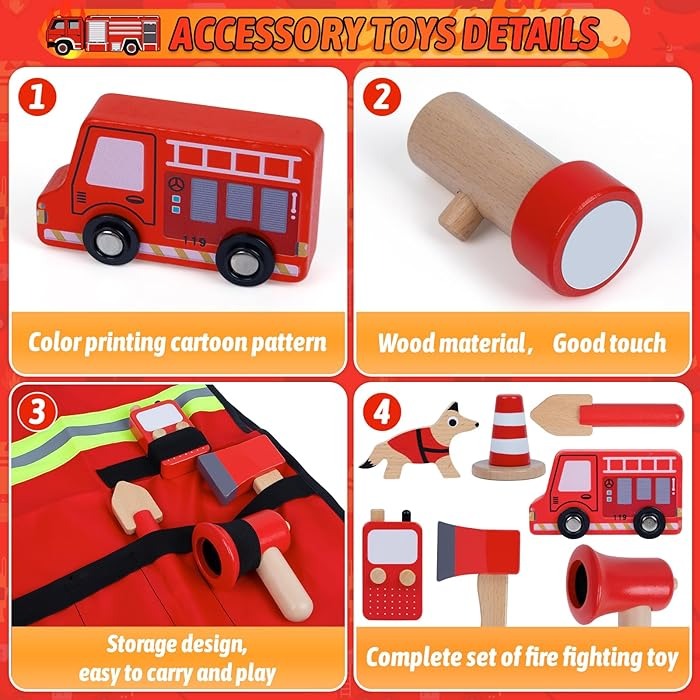 Wooden Fire Fighter Set For Kids